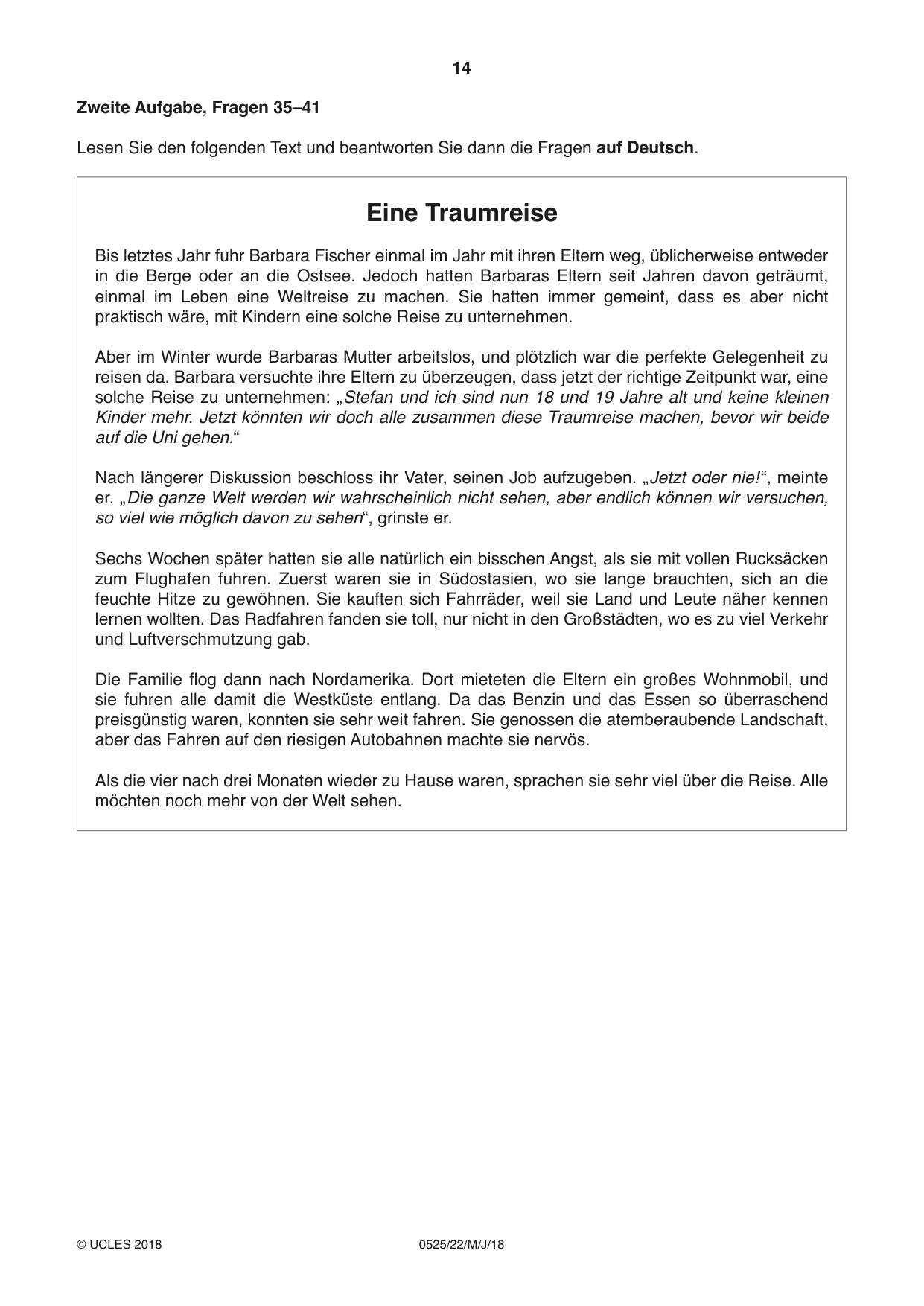 Cambridge IGCSE German - Foreign Language 0525 2018 May/June Paper 2 · Variant 2 question paper, page 14 of 16