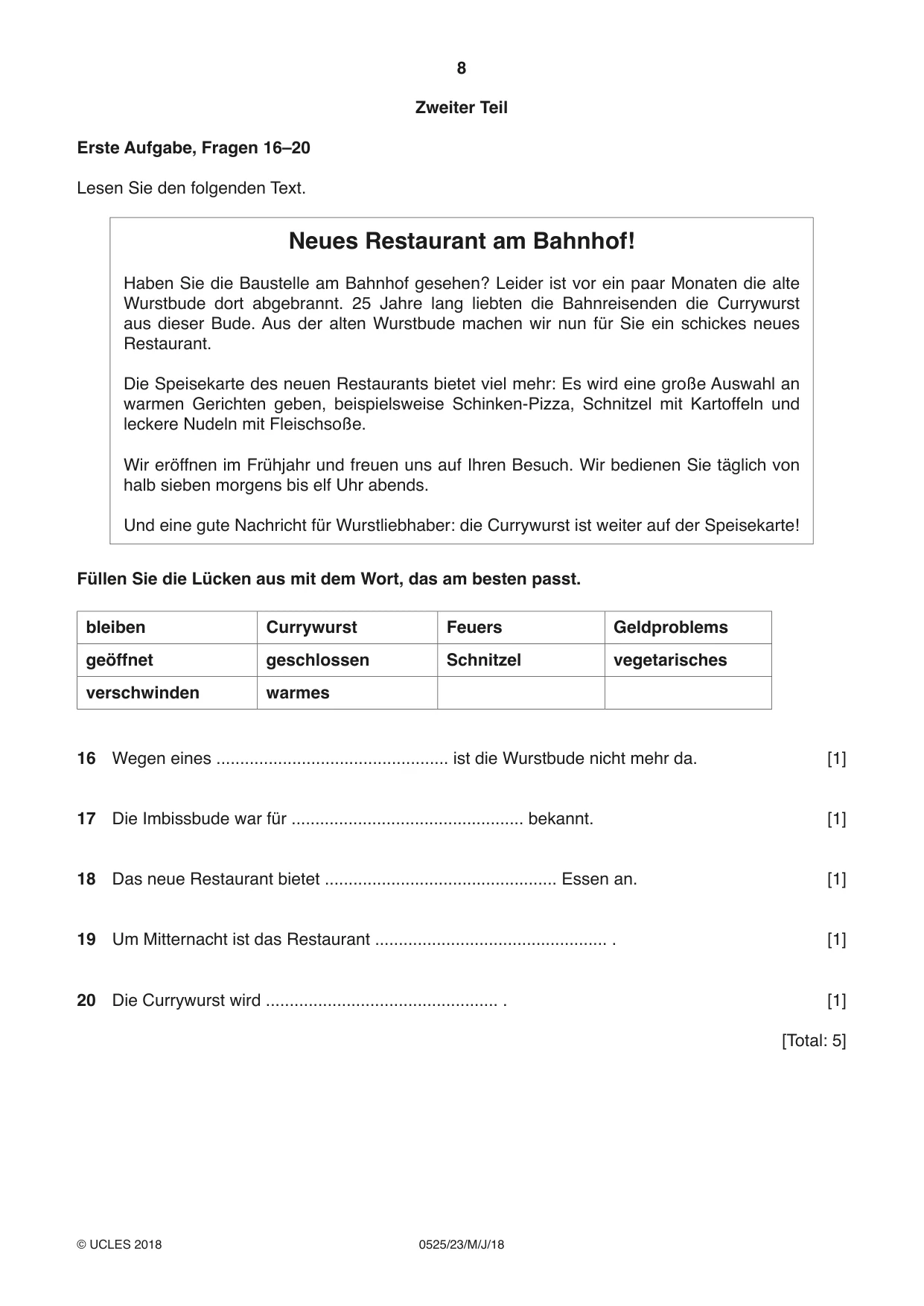 Cambridge IGCSE German - Foreign Language 0525 2018 May/June Paper 2 · Variant 3 question paper, page 8 of 16