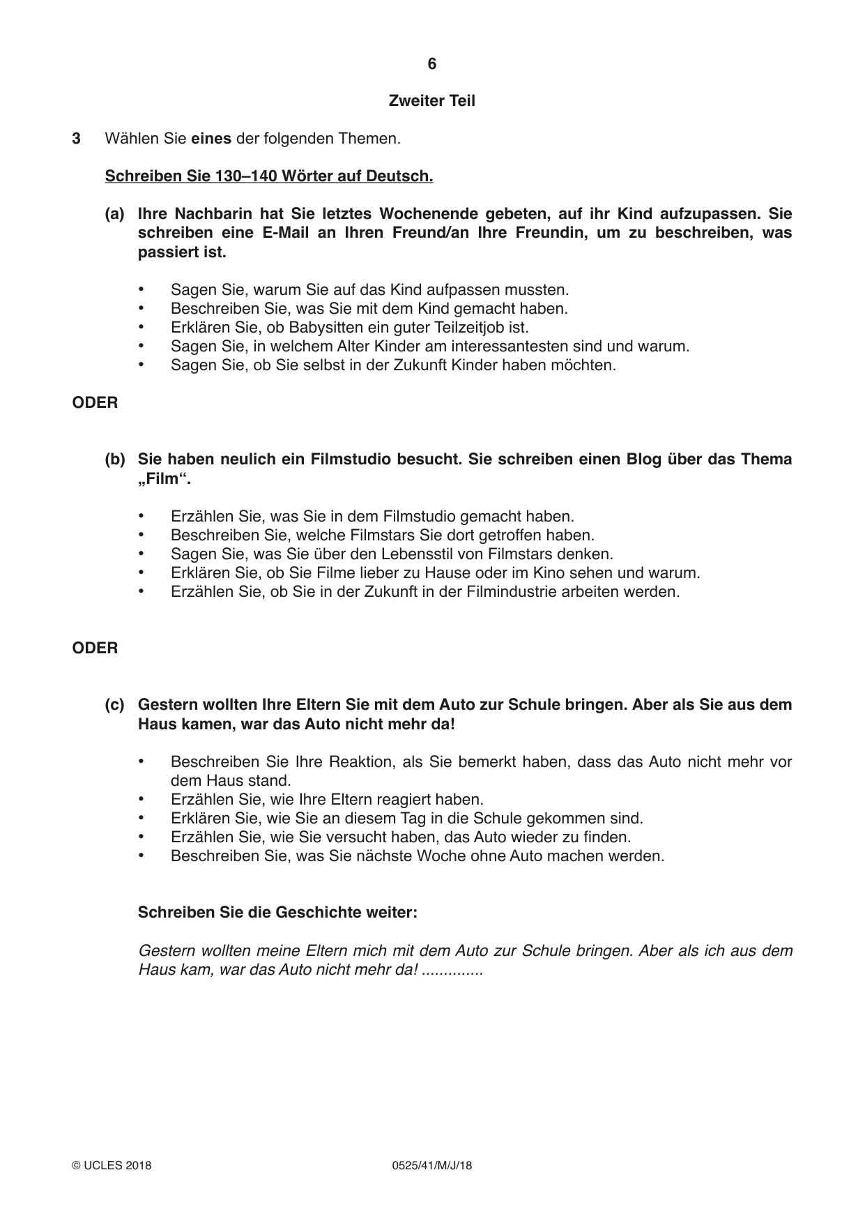 Cambridge IGCSE German - Foreign Language 0525 2018 May/June Paper 4 · Variant 1 question paper, page 6 of 8