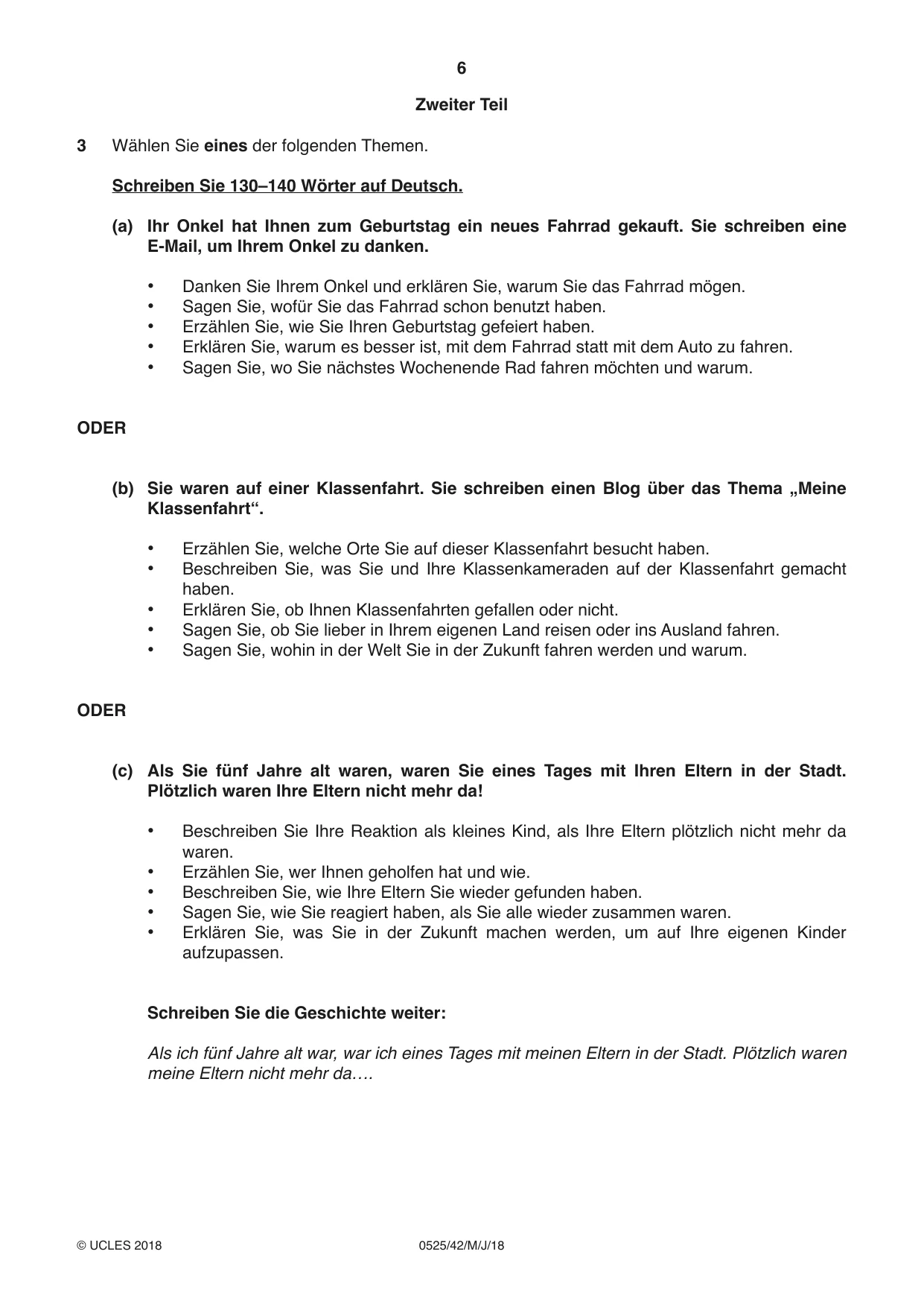 Cambridge IGCSE German - Foreign Language 0525 2018 May/June Paper 4 · Variant 2 question paper, page 6 of 8