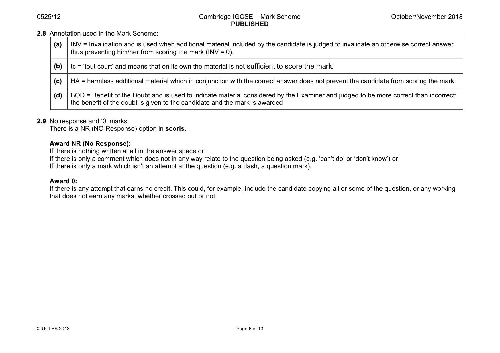 Mark scheme, page 6 of 13