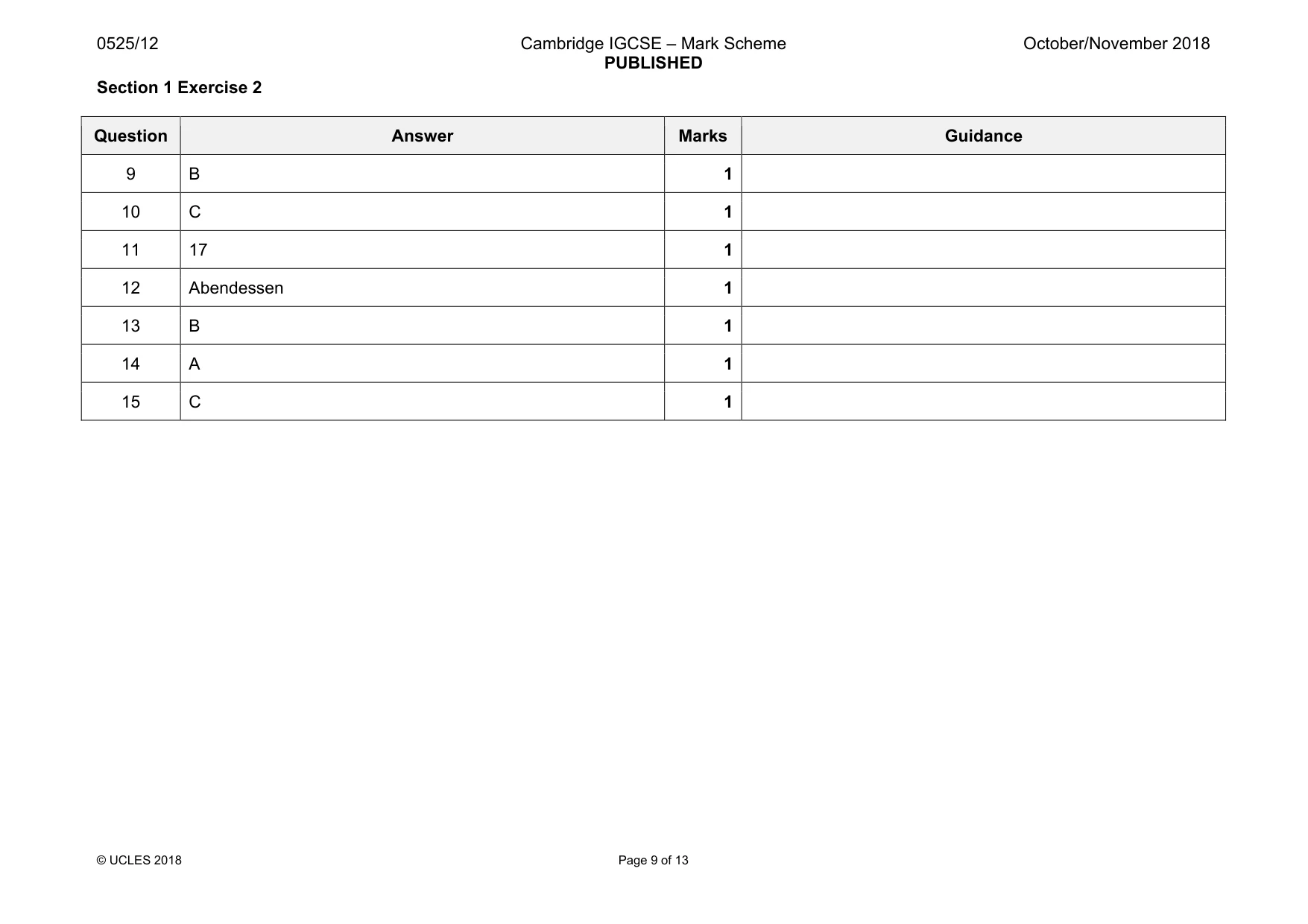 Mark scheme, page 9 of 13