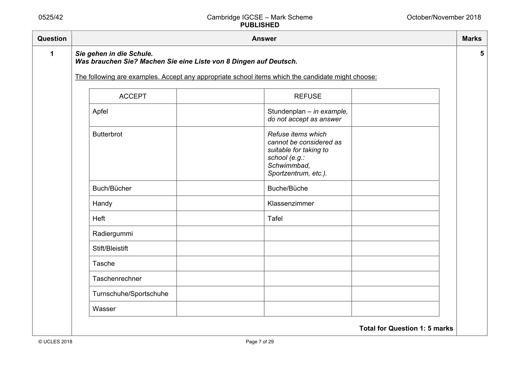 Mark scheme, page 7 of 29