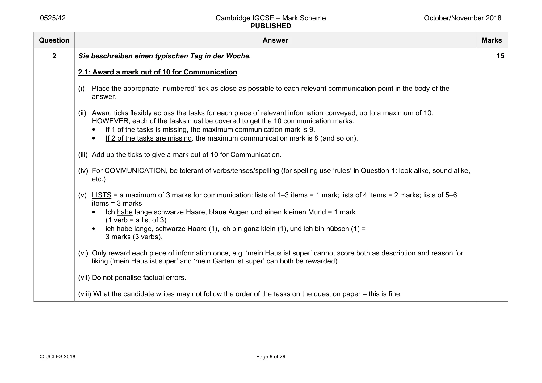 Mark scheme, page 9 of 29