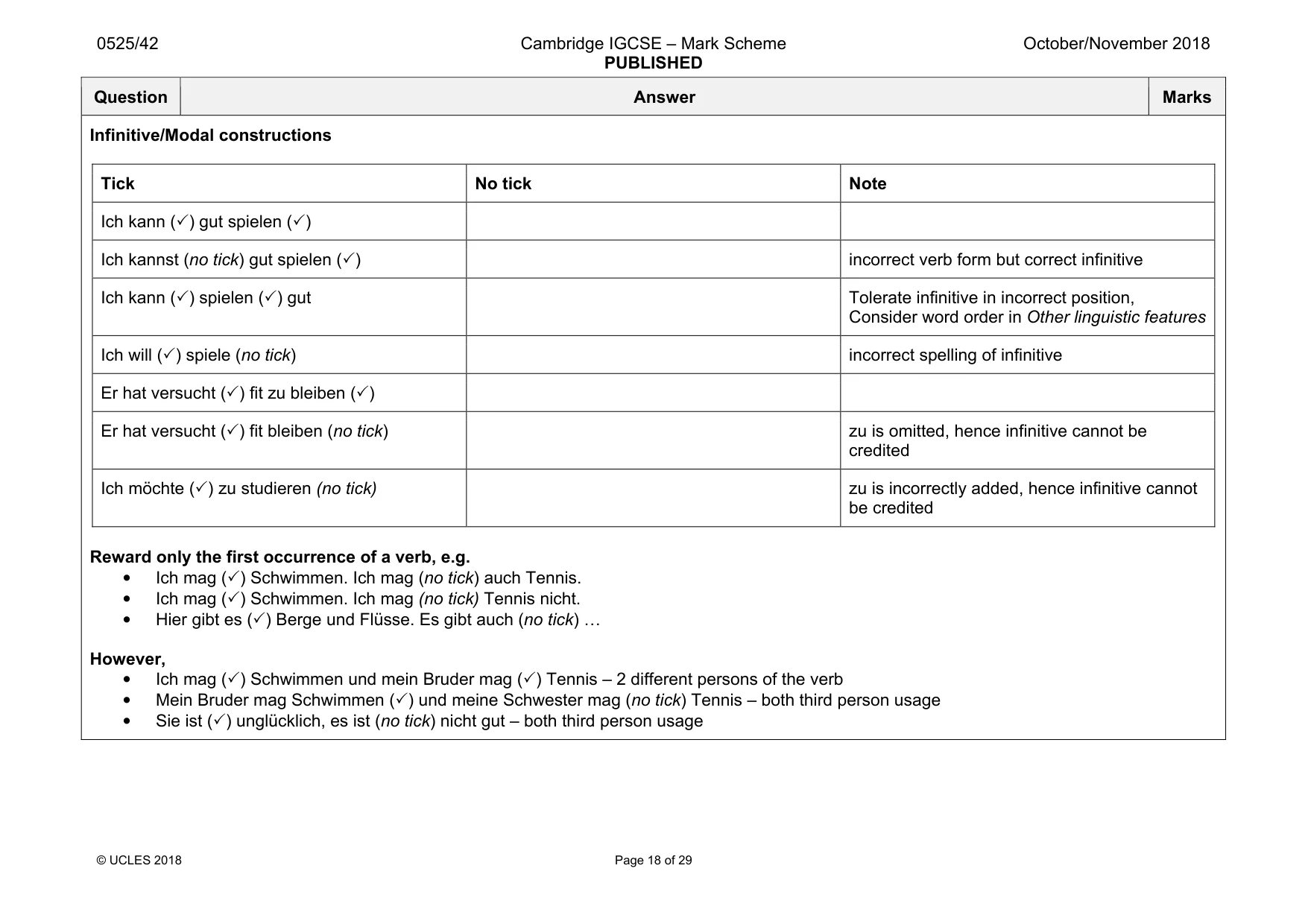 Mark scheme, page 18 of 29