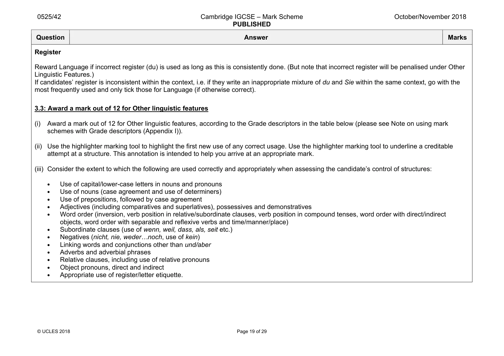 Mark scheme, page 19 of 29