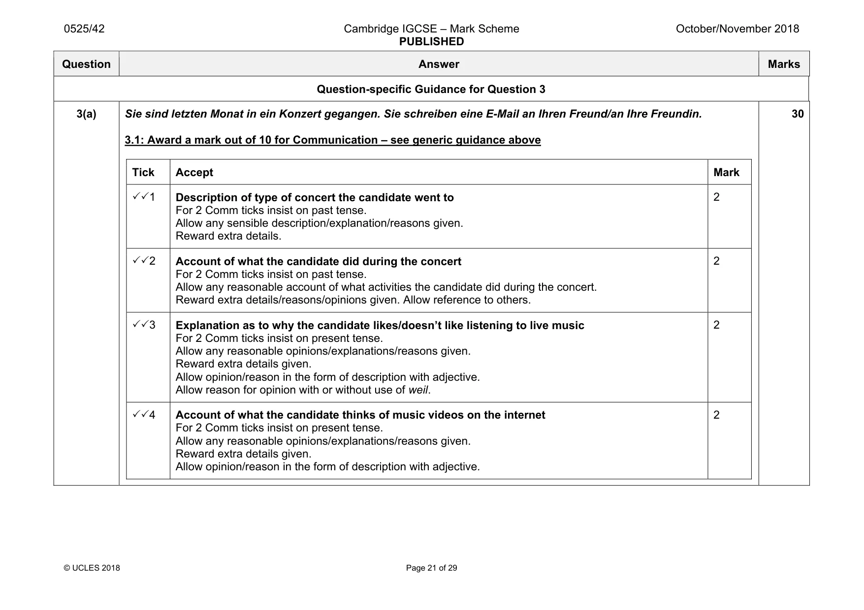 Mark scheme, page 21 of 29