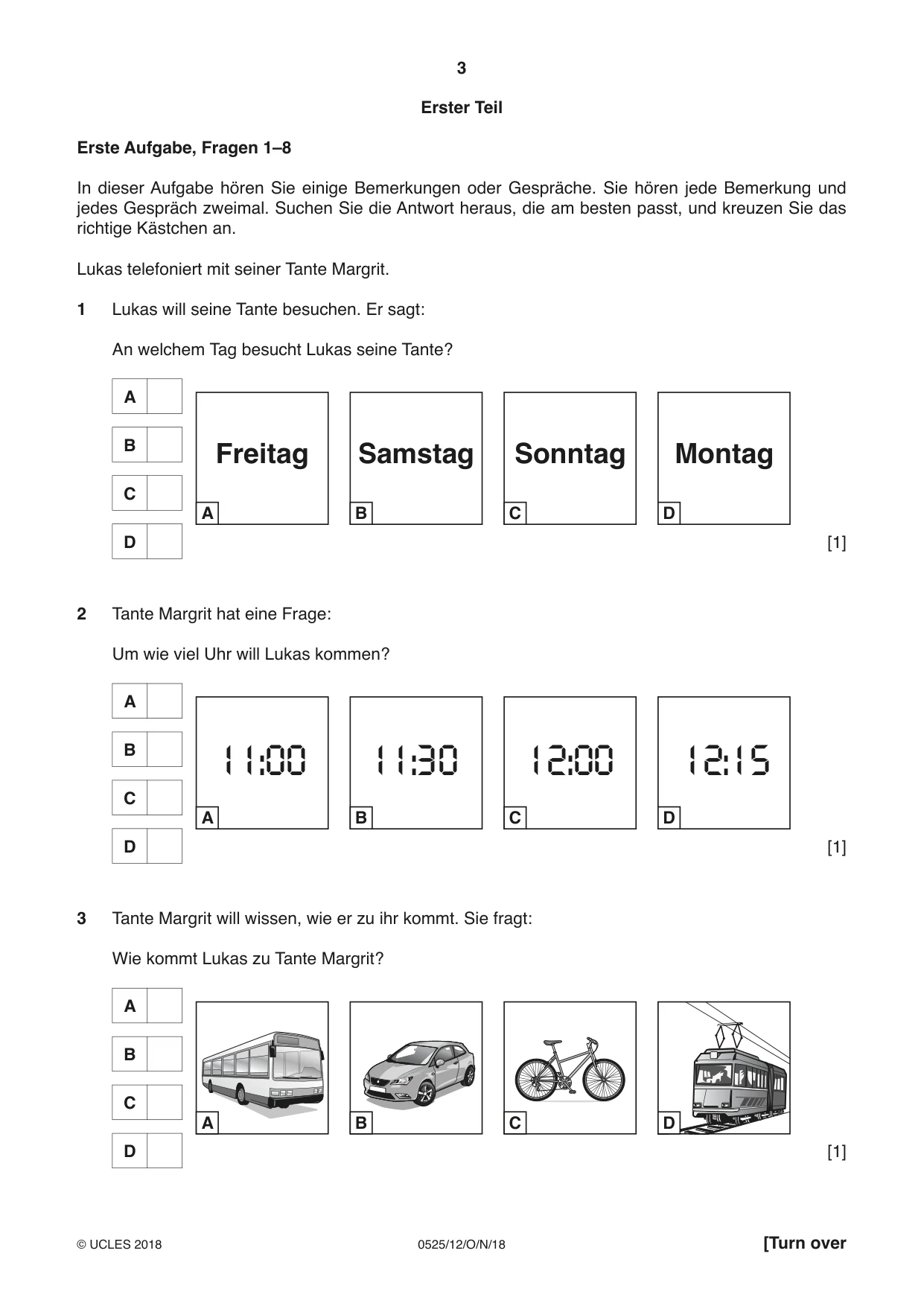 Cambridge IGCSE German - Foreign Language 0525 2018 Oct/Nov Paper 1 · Variant 2 question paper, page 3 of 16