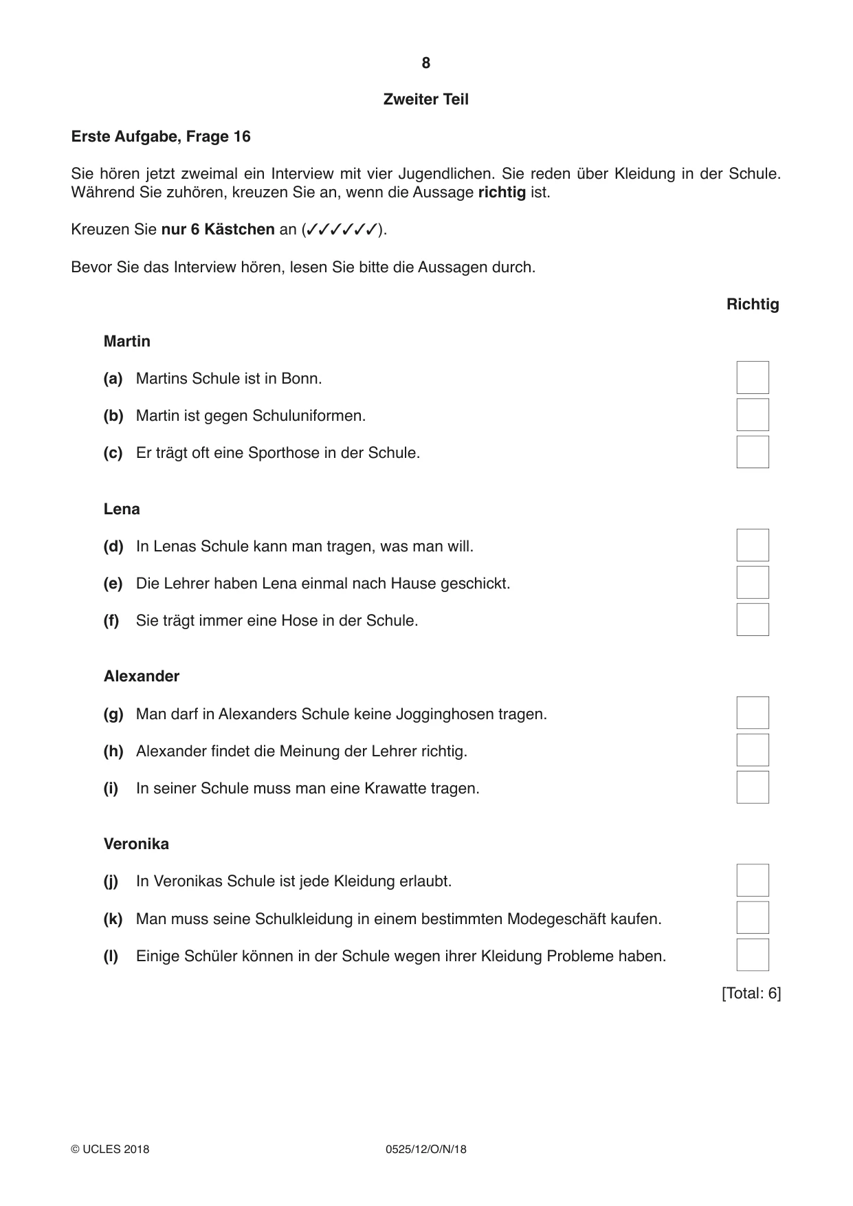 Cambridge IGCSE German - Foreign Language 0525 2018 Oct/Nov Paper 1 · Variant 2 question paper, page 8 of 16