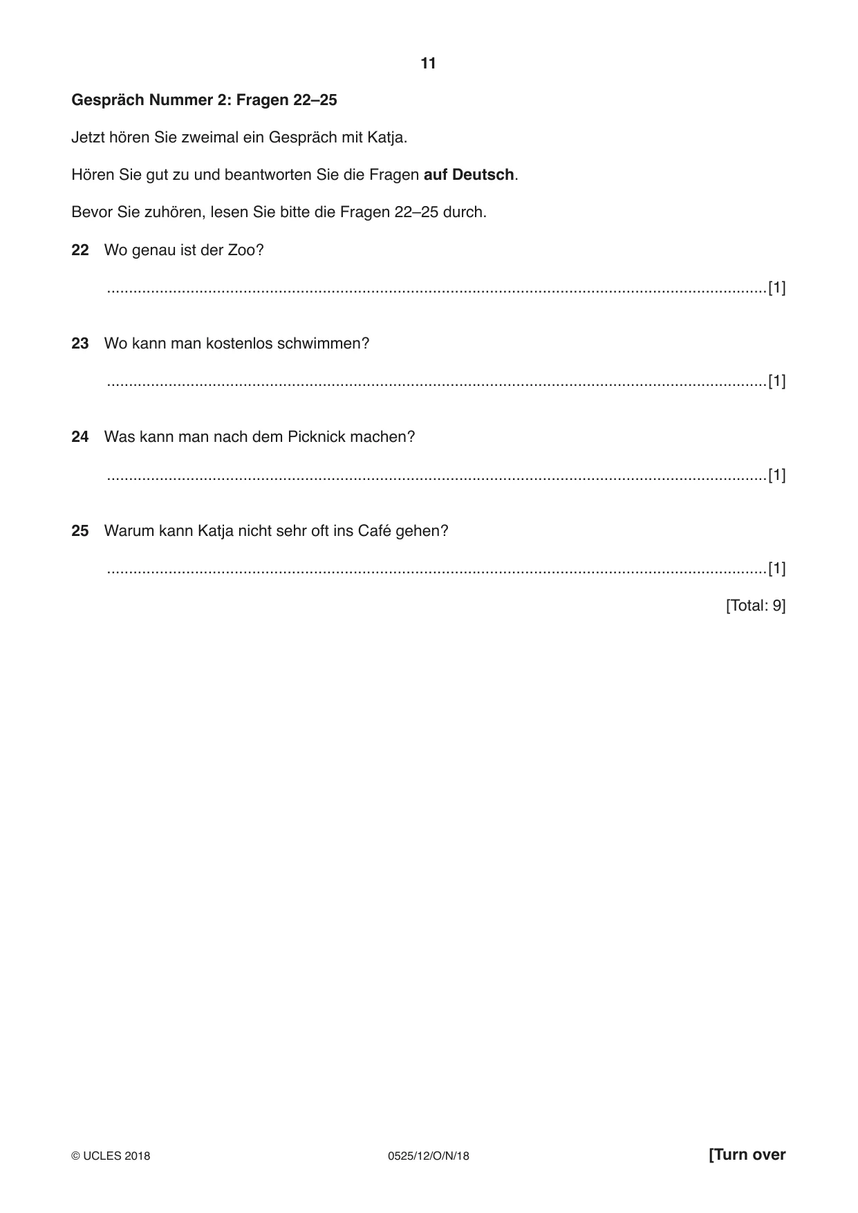 Cambridge IGCSE German - Foreign Language 0525 2018 Oct/Nov Paper 1 · Variant 2 question paper, page 11 of 16