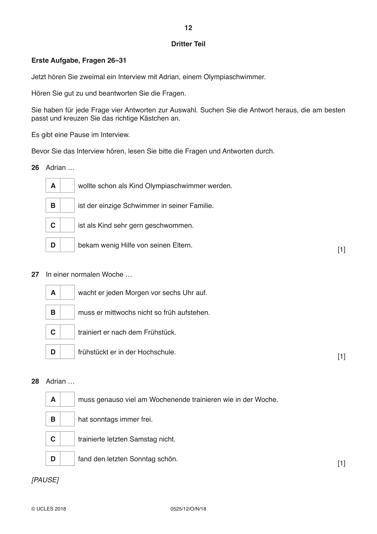 Cambridge IGCSE German - Foreign Language 0525 2018 Oct/Nov Paper 1 · Variant 2 question paper, page 12 of 16