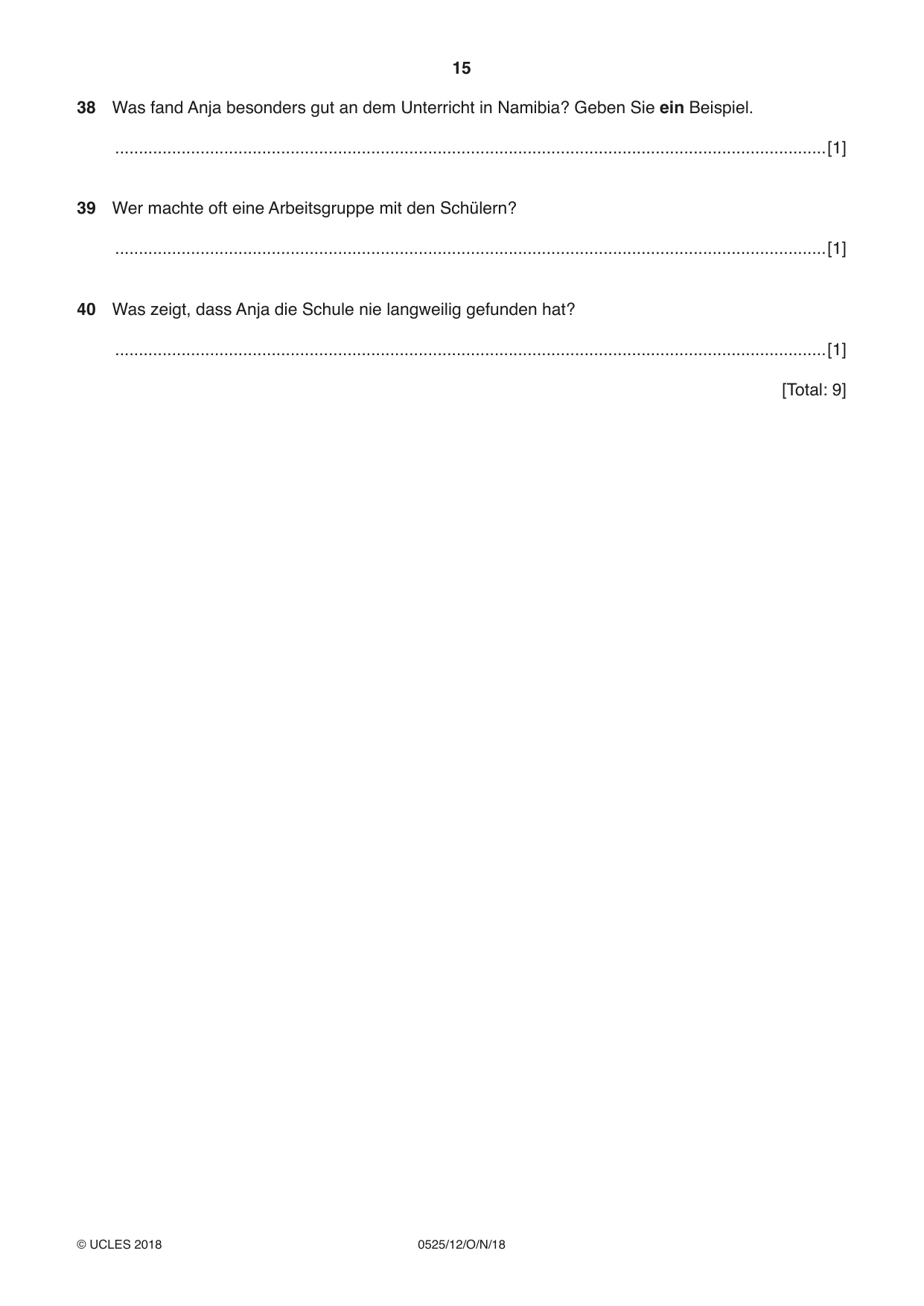 Cambridge IGCSE German - Foreign Language 0525 2018 Oct/Nov Paper 1 · Variant 2 question paper, page 15 of 16
