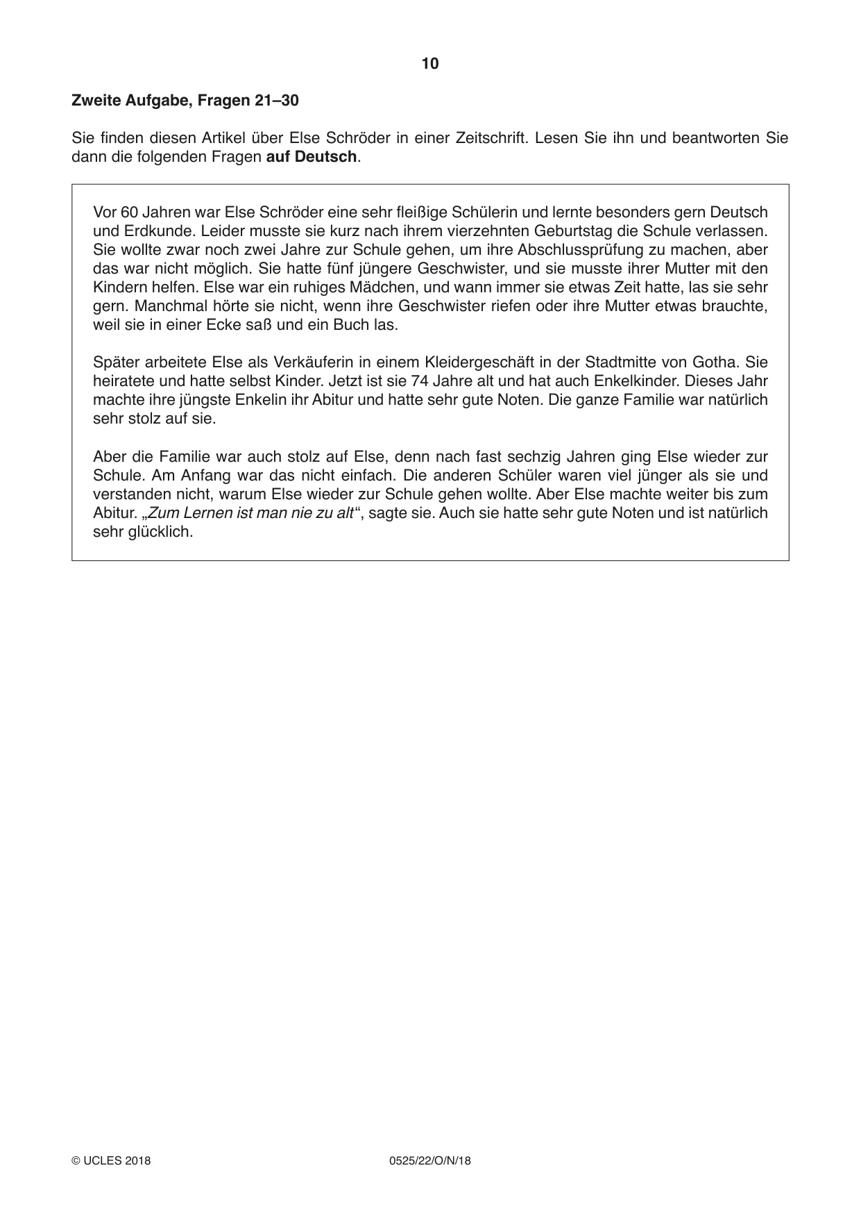 Cambridge IGCSE German - Foreign Language 0525 2018 Oct/Nov Paper 2 · Variant 2 question paper, page 10 of 16