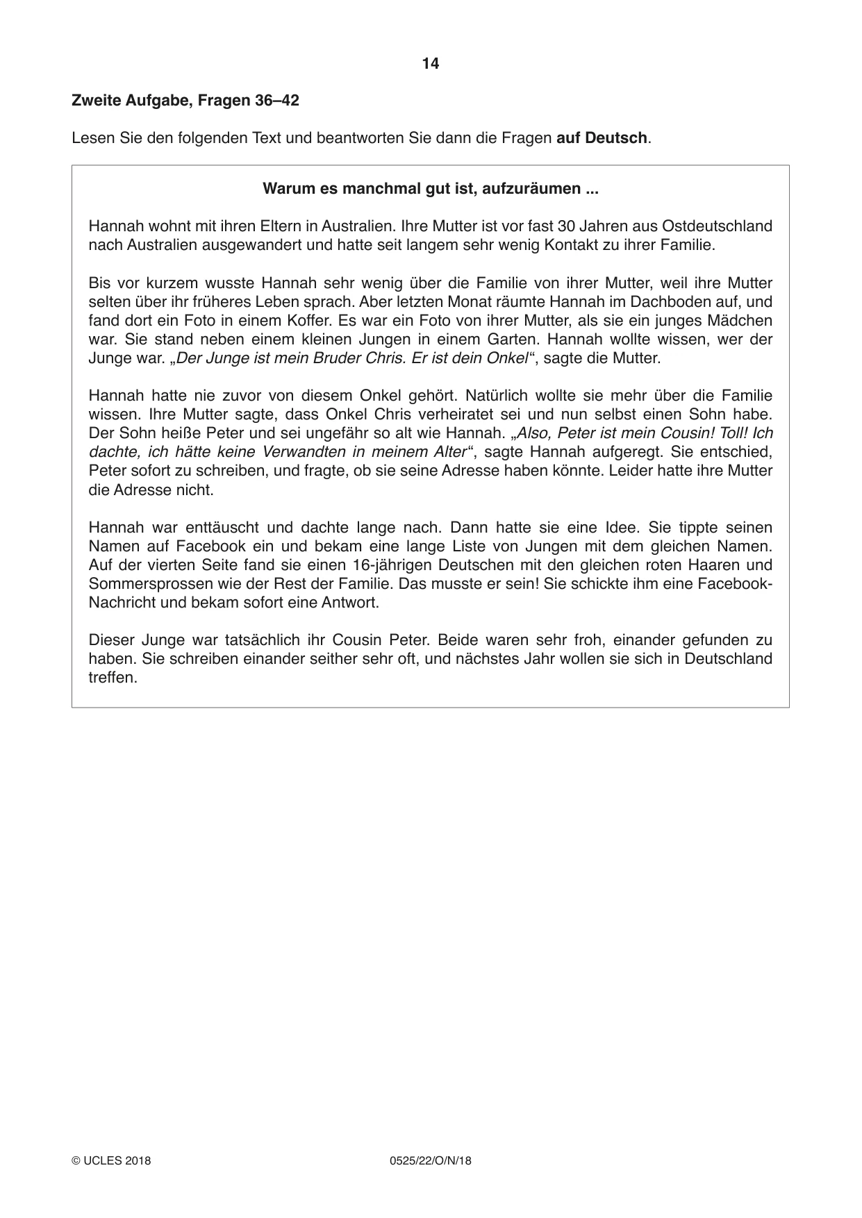 Cambridge IGCSE German - Foreign Language 0525 2018 Oct/Nov Paper 2 · Variant 2 question paper, page 14 of 16