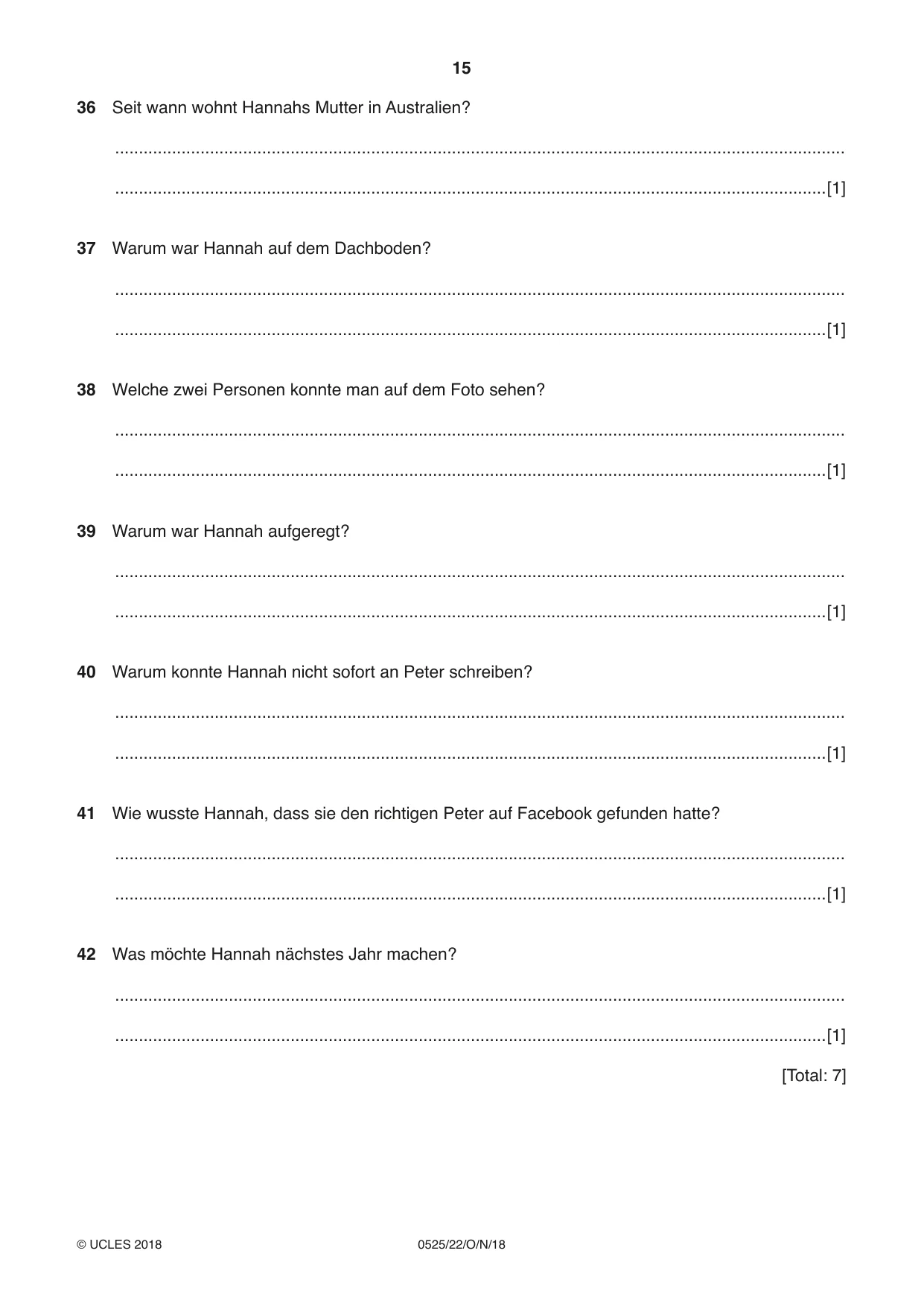Cambridge IGCSE German - Foreign Language 0525 2018 Oct/Nov Paper 2 · Variant 2 question paper, page 15 of 16