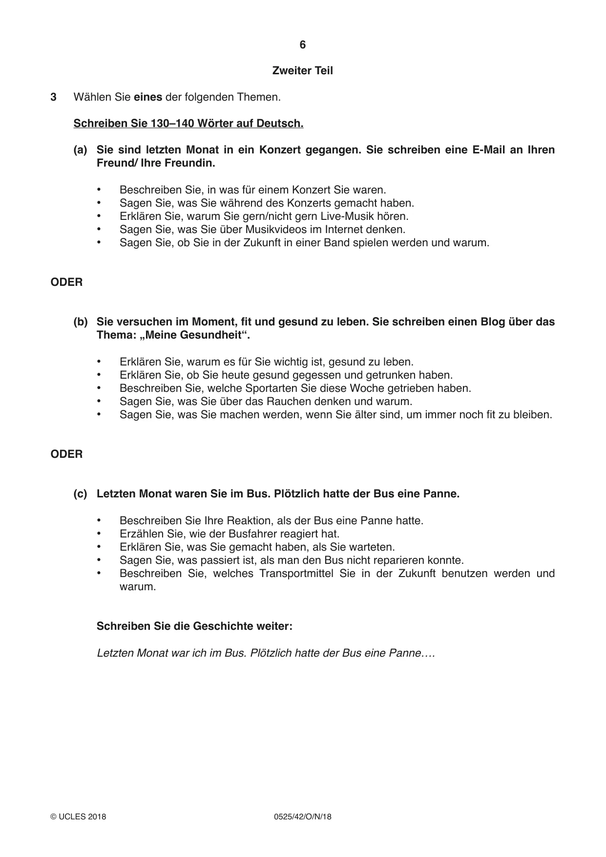Cambridge IGCSE German - Foreign Language 0525 2018 Oct/Nov Paper 4 · Variant 2 question paper, page 6 of 8