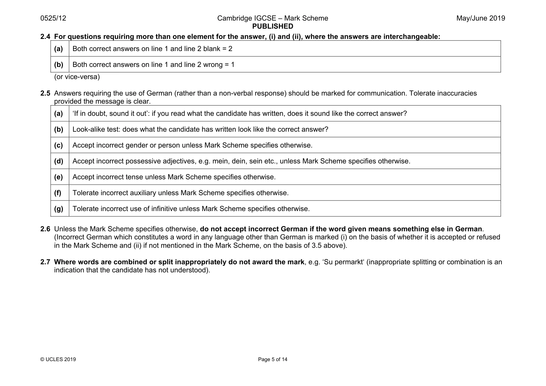 Mark scheme, page 5 of 14