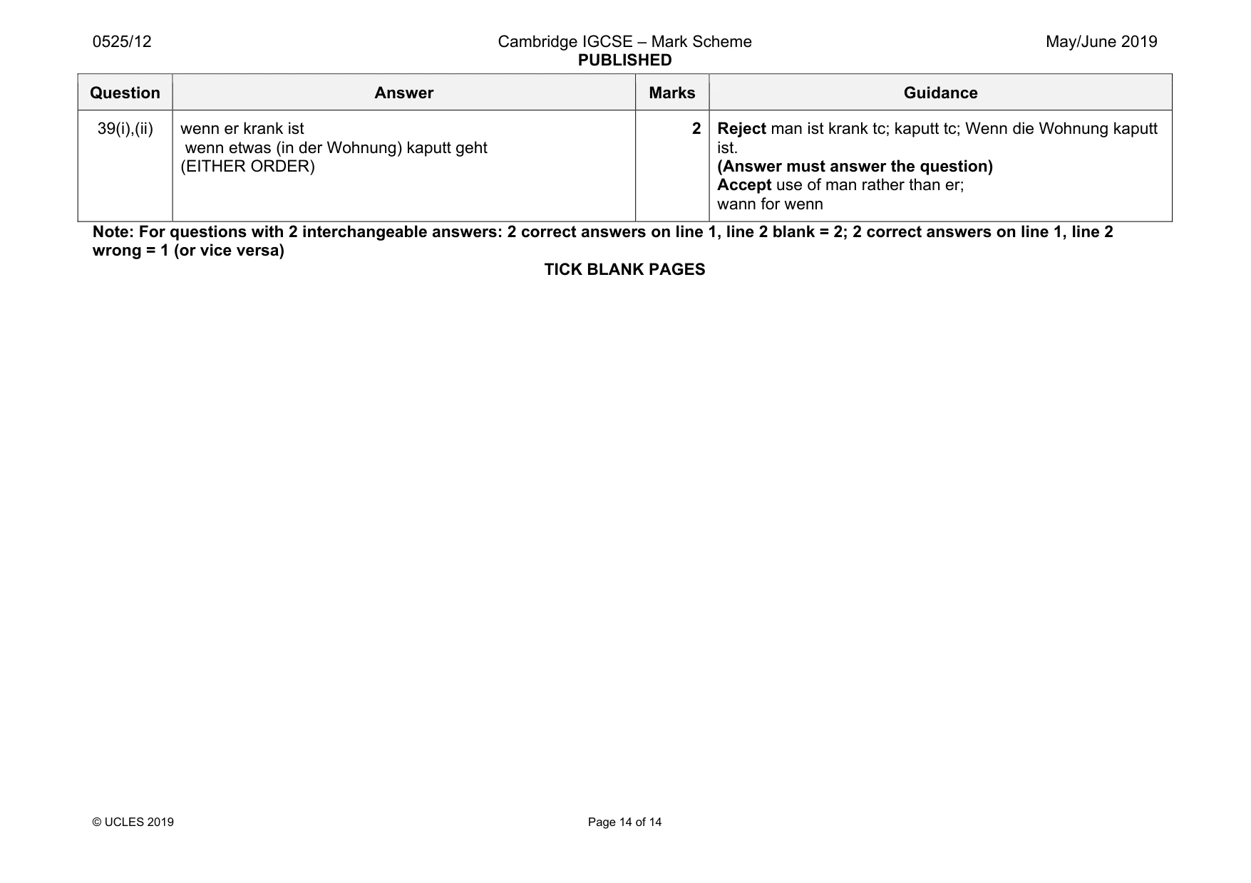 Mark scheme, page 14 of 14