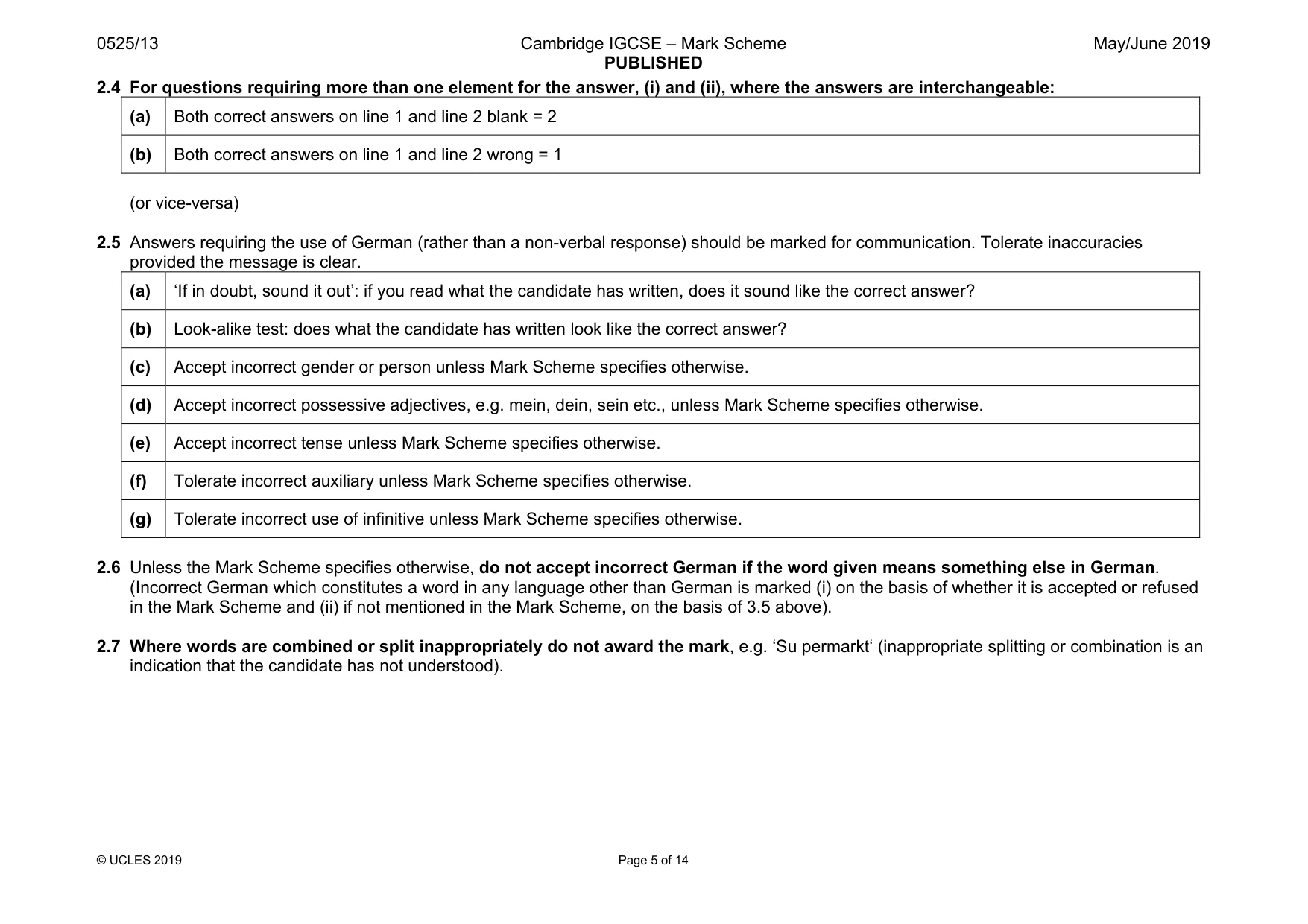 Mark scheme, page 5 of 14