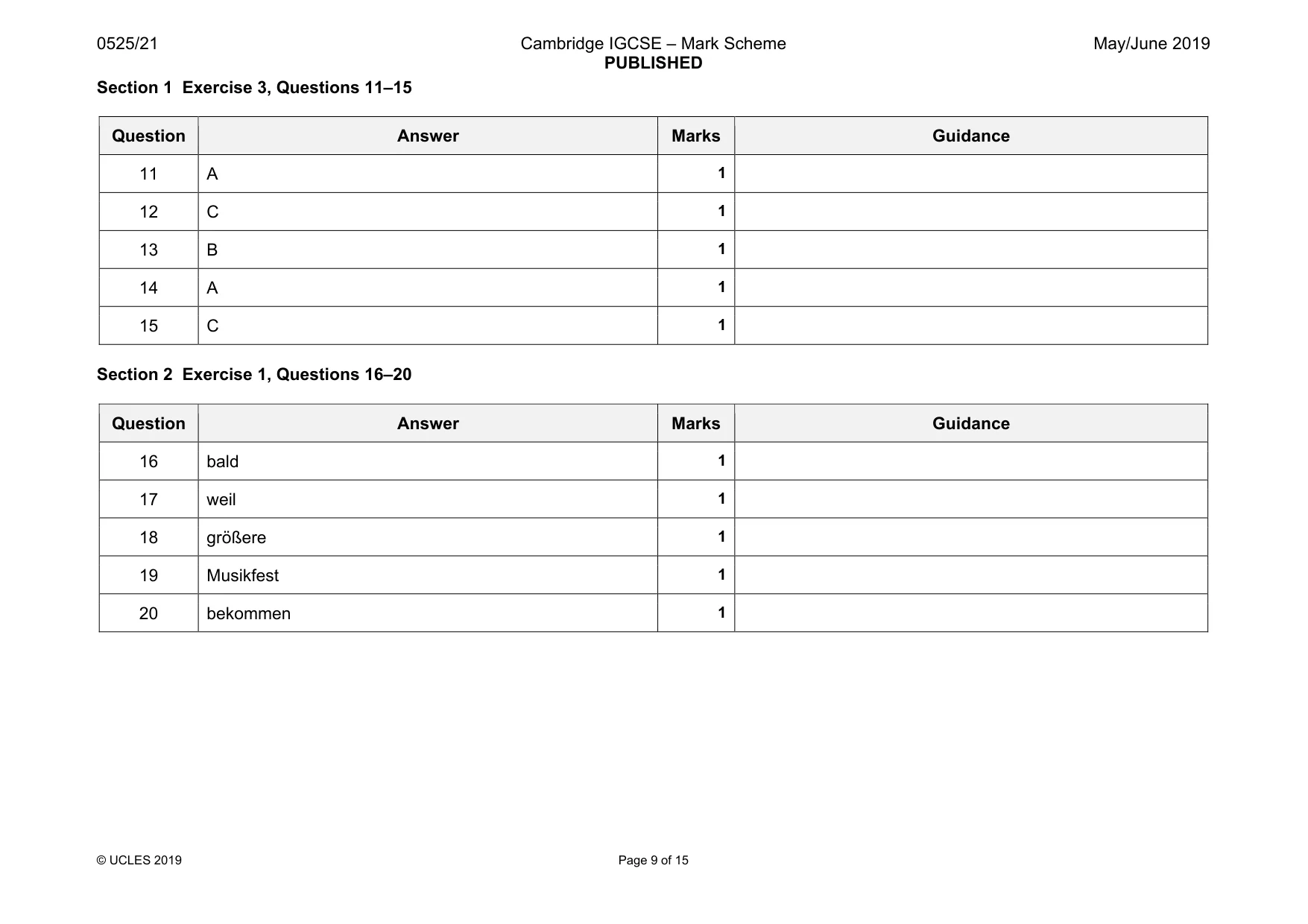 Mark scheme, page 9 of 15