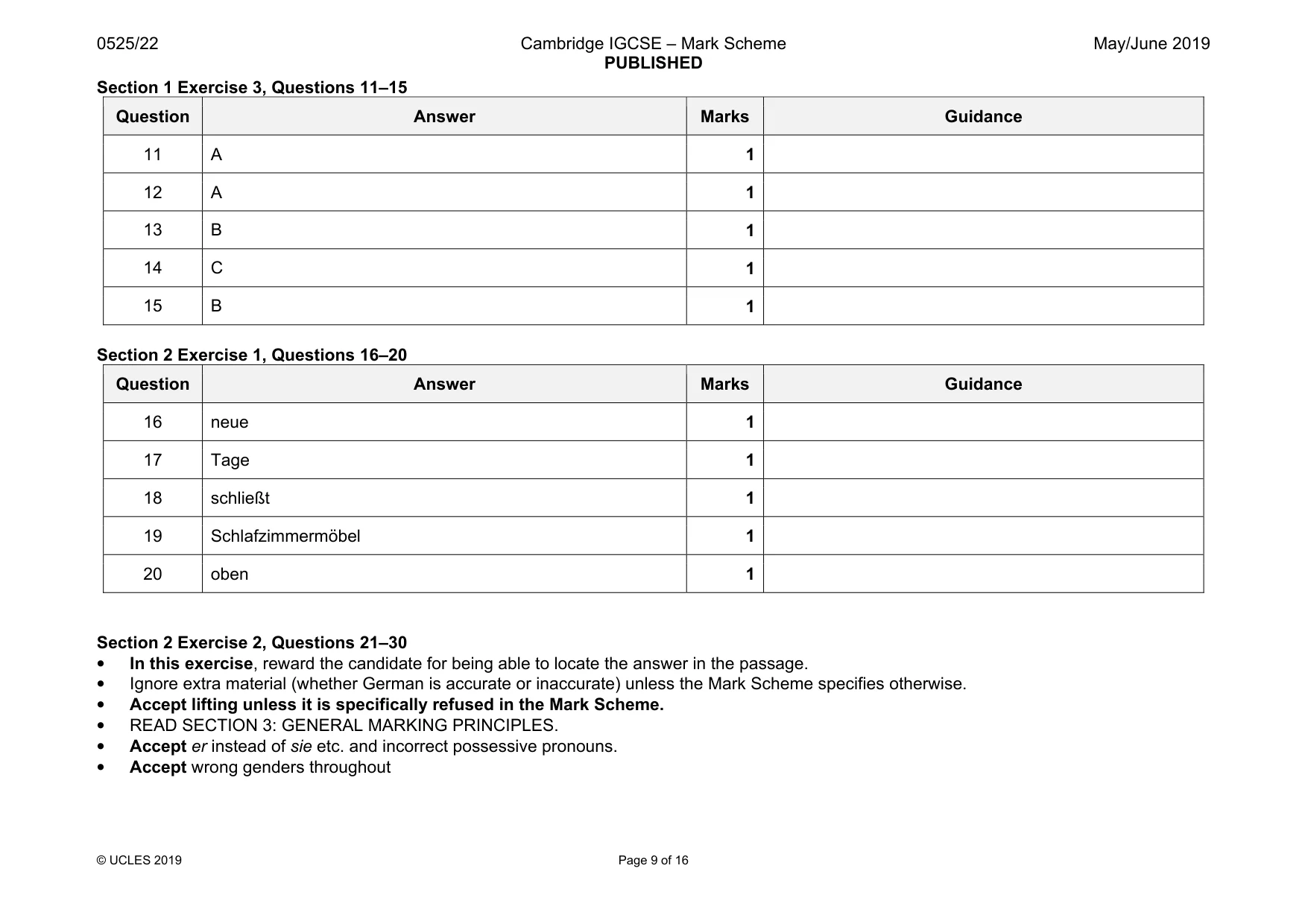 Mark scheme, page 9 of 16