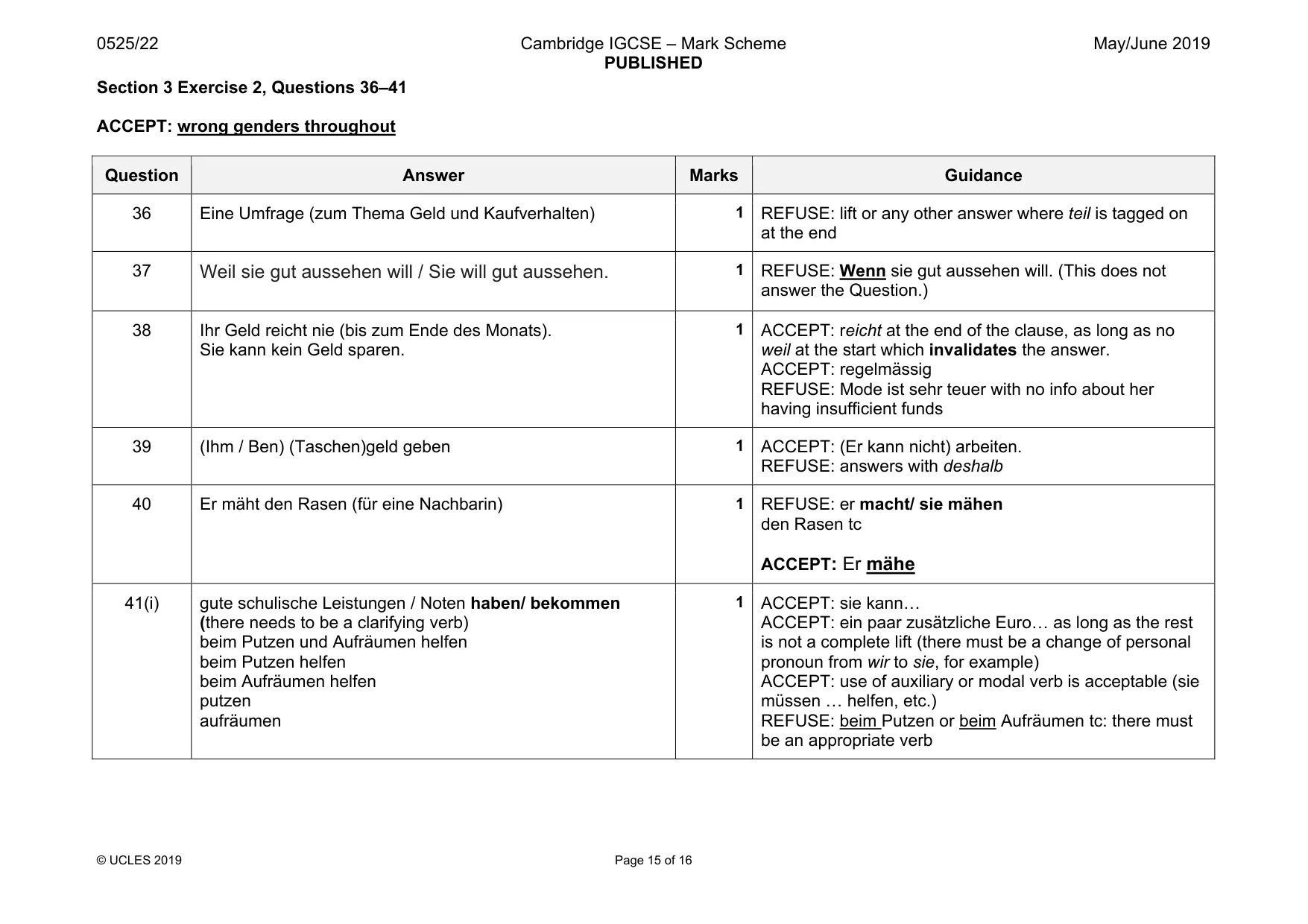 Mark scheme, page 15 of 16