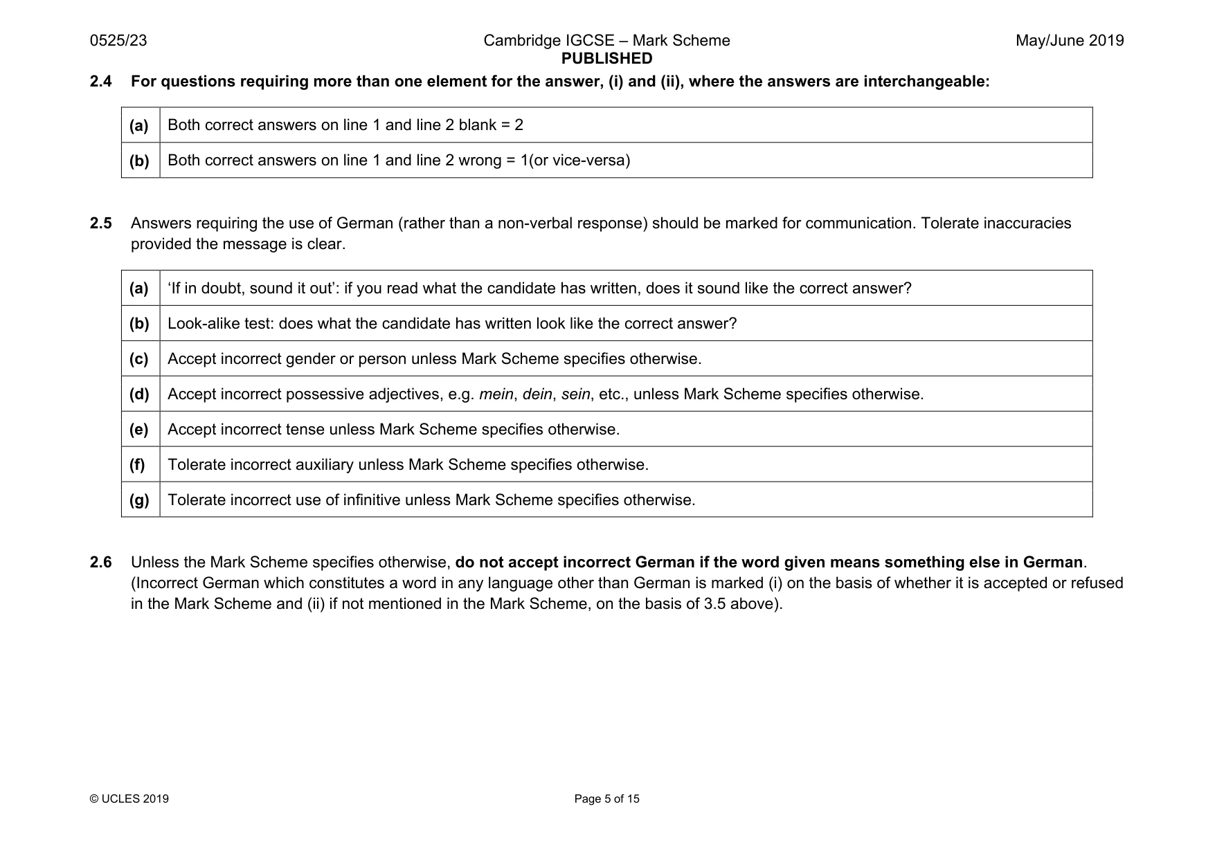 Mark scheme, page 5 of 15