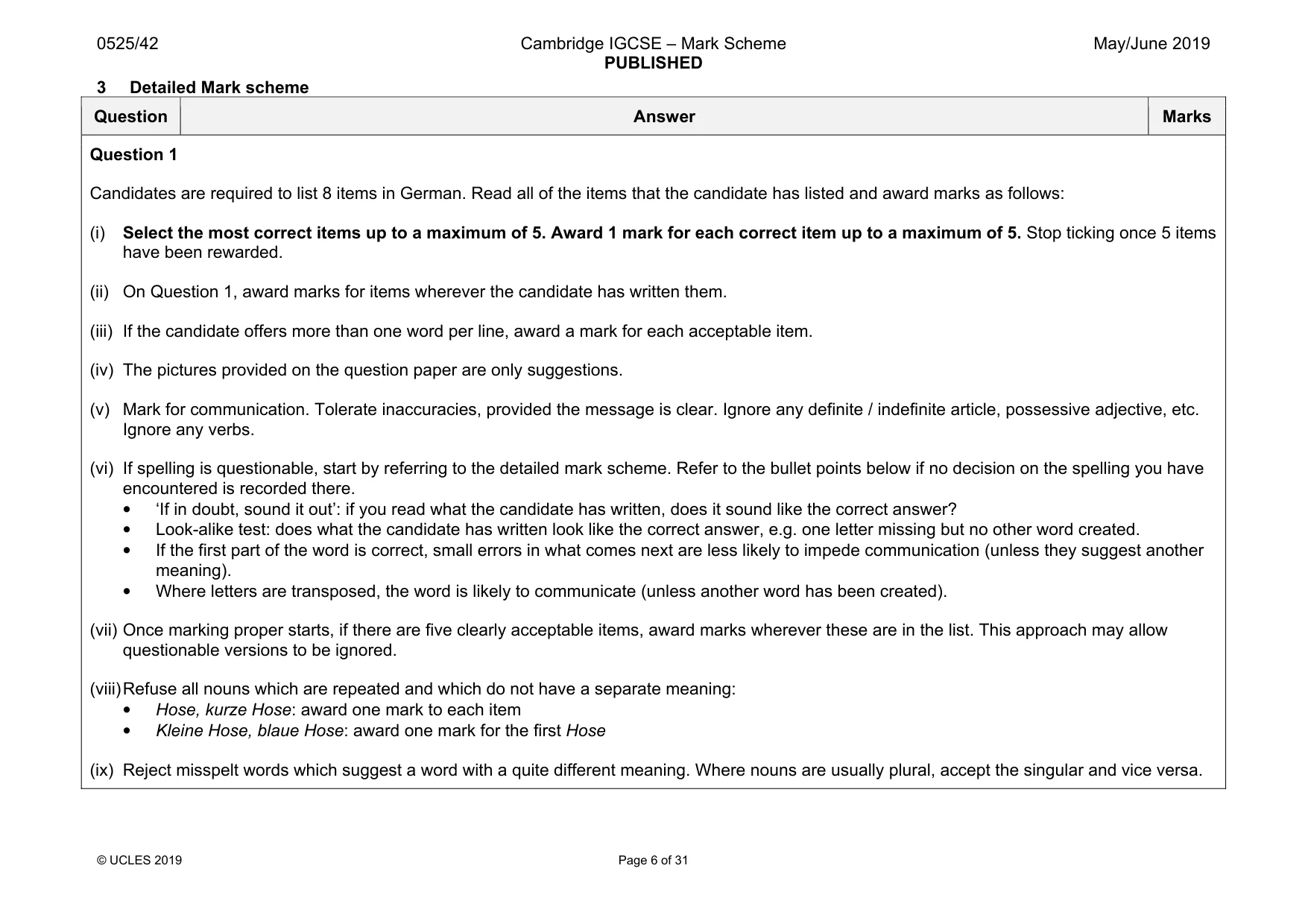 Mark scheme, page 6 of 31