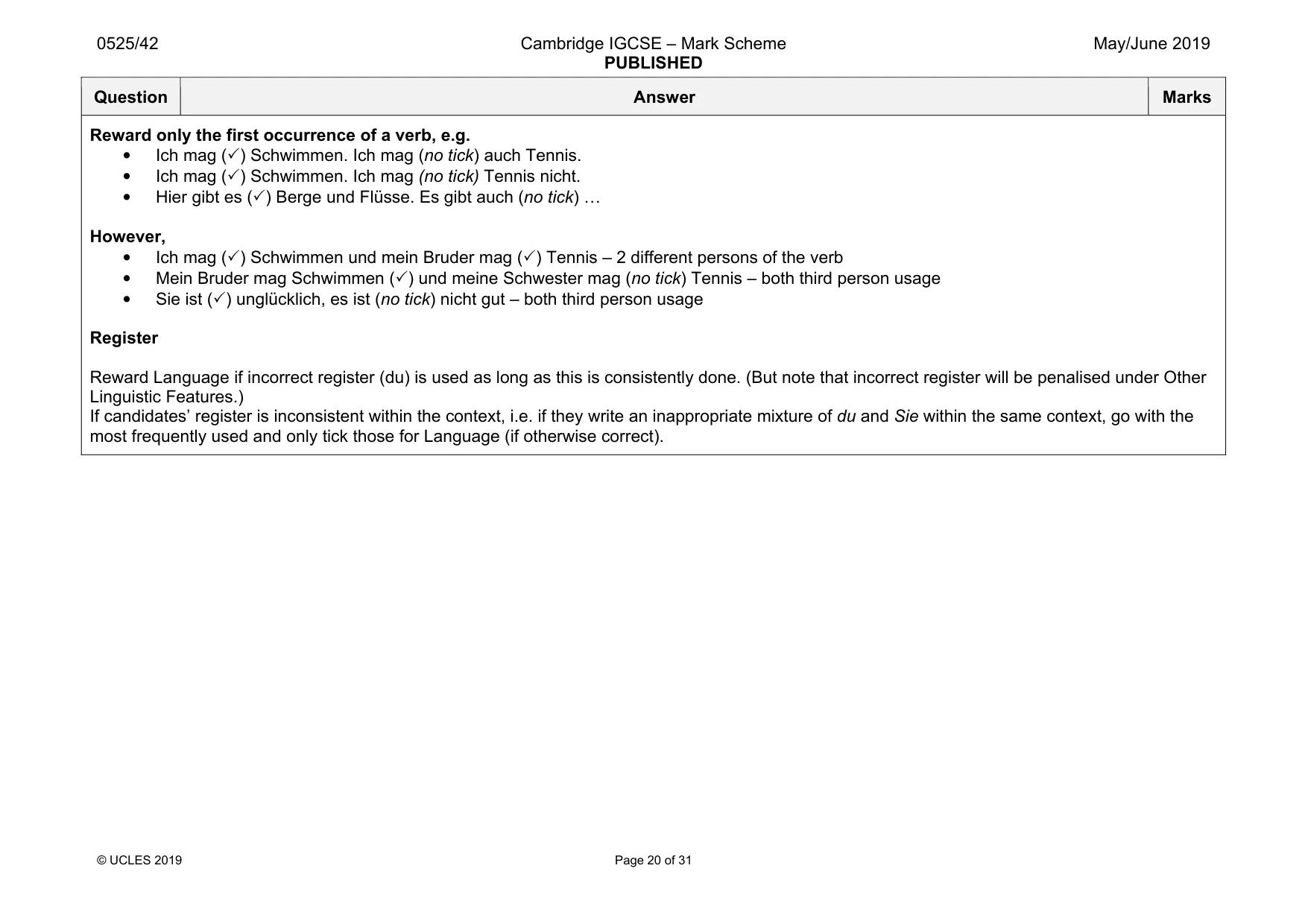 Mark scheme, page 20 of 31