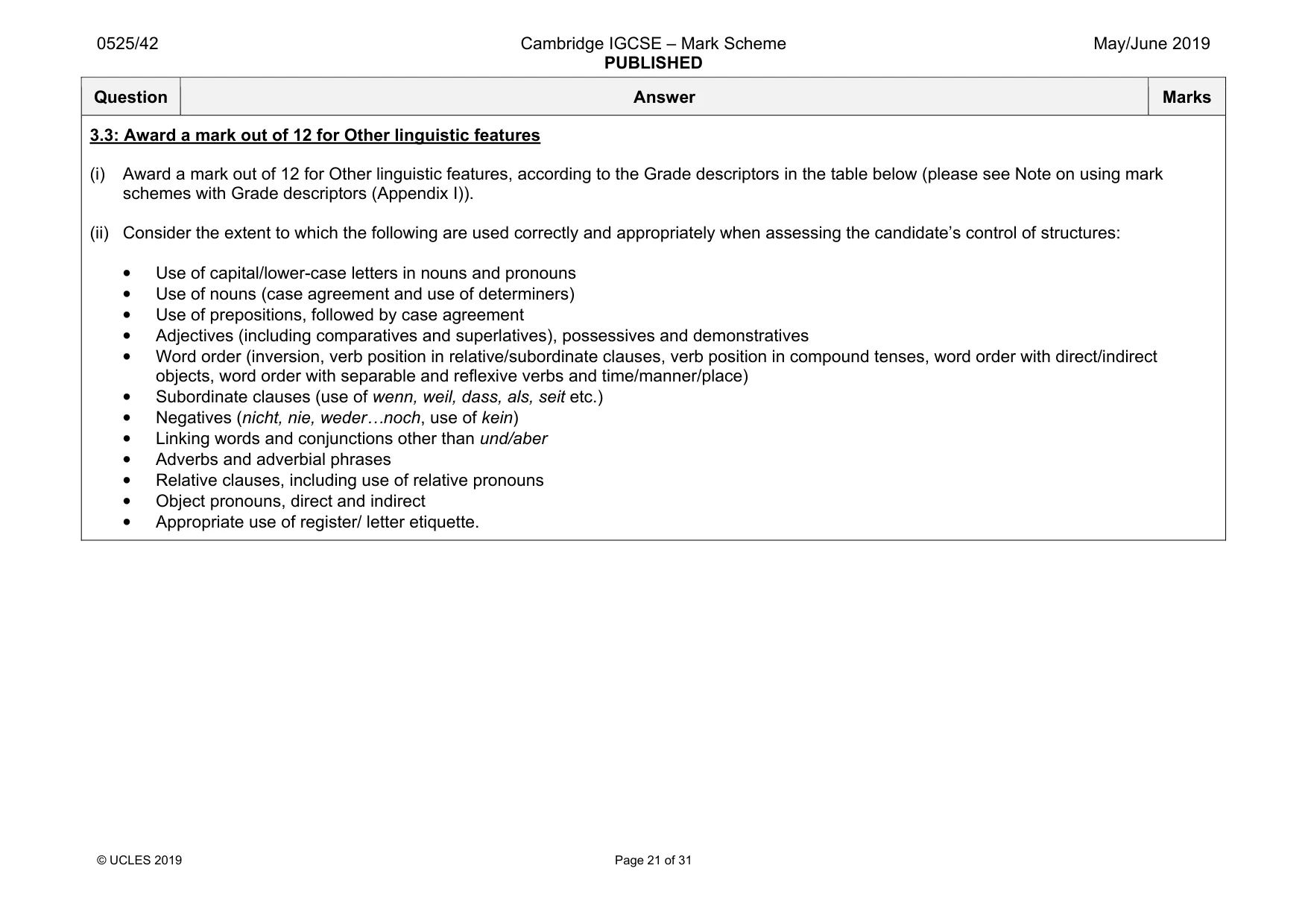 Mark scheme, page 21 of 31