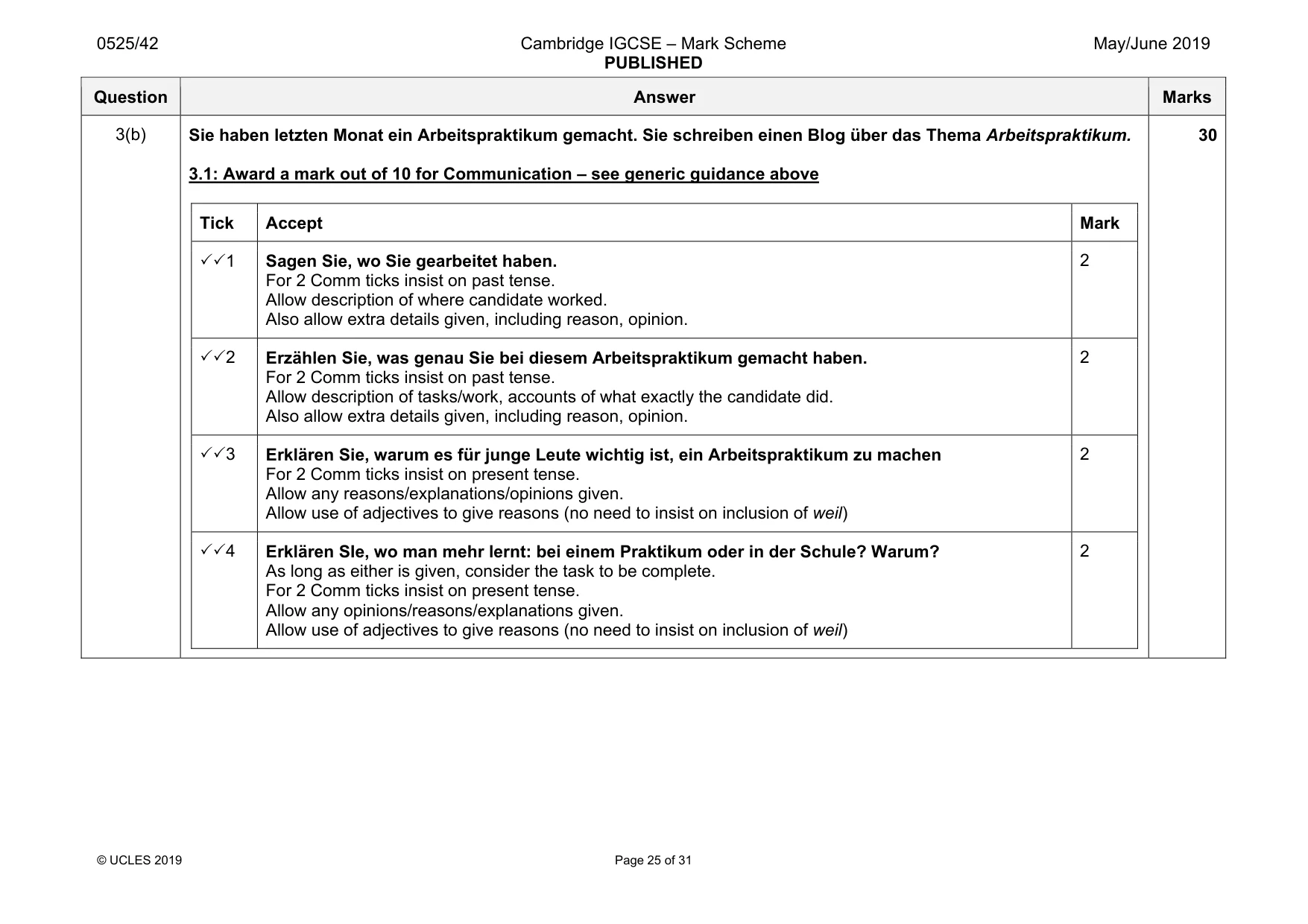 Mark scheme, page 25 of 31