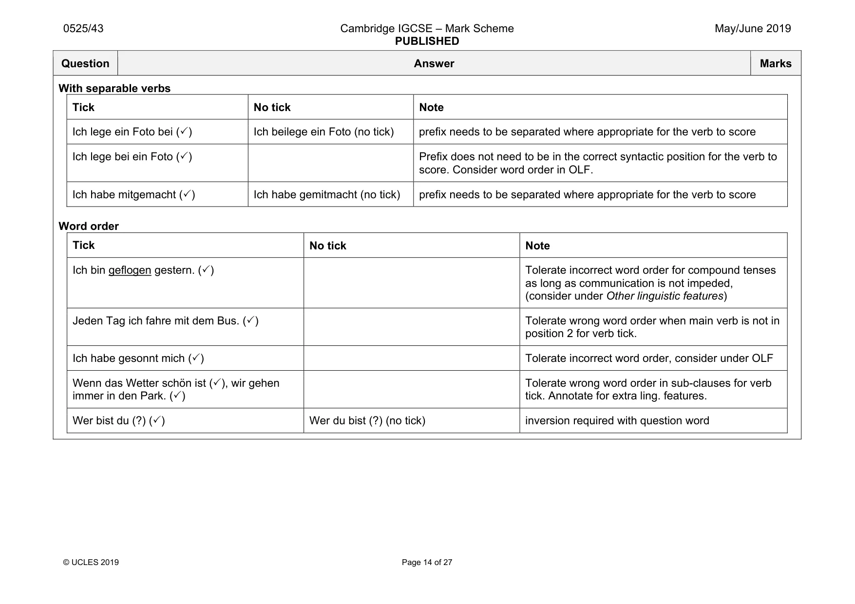 Mark scheme, page 14 of 27
