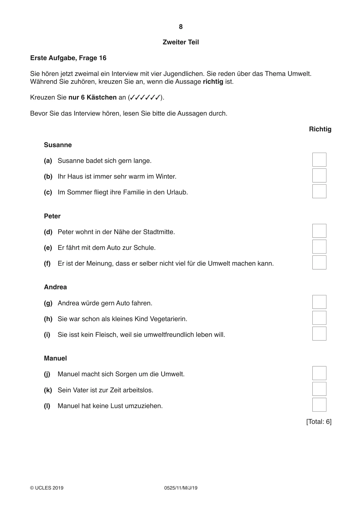 Cambridge IGCSE German - Foreign Language 0525 2019 May/June Paper 1 · Variant 1 question paper, page 8 of 16