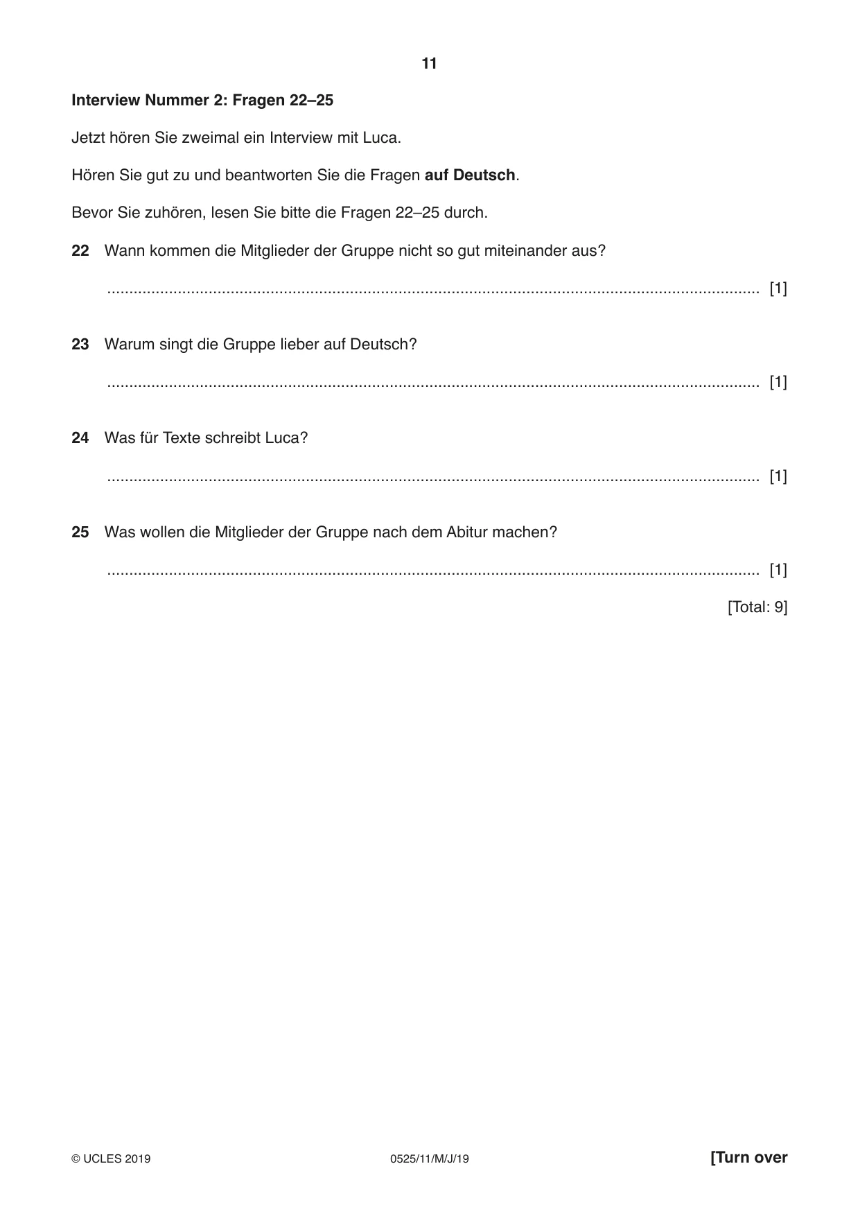 Cambridge IGCSE German - Foreign Language 0525 2019 May/June Paper 1 · Variant 1 question paper, page 11 of 16