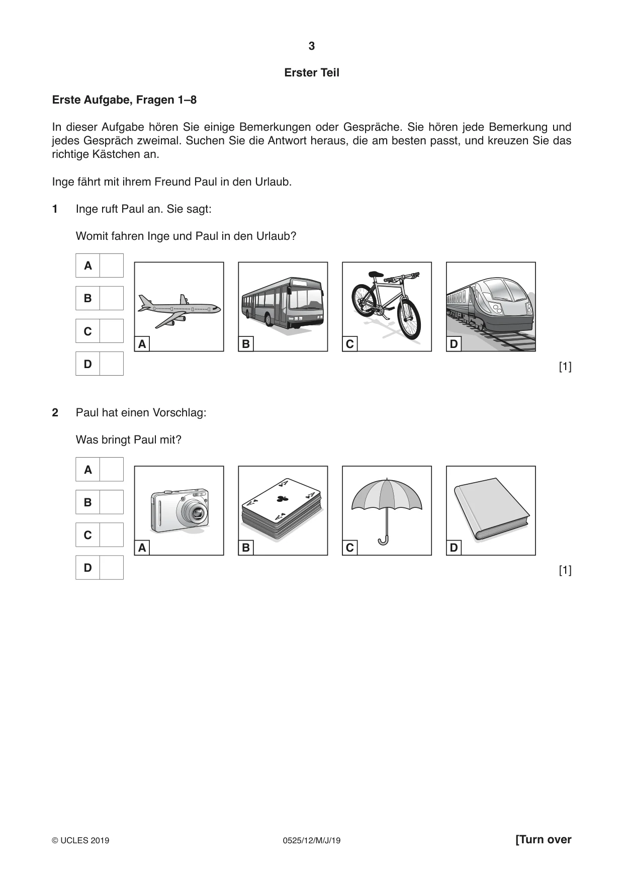 Cambridge IGCSE German - Foreign Language 0525 2019 May/June Paper 1 · Variant 2 question paper, page 3 of 16