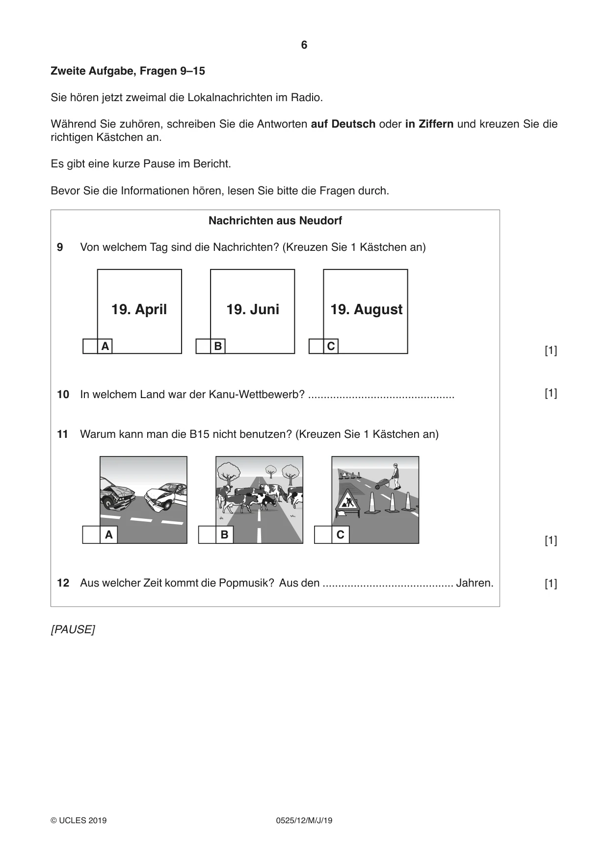 Cambridge IGCSE German - Foreign Language 0525 2019 May/June Paper 1 · Variant 2 question paper, page 6 of 16
