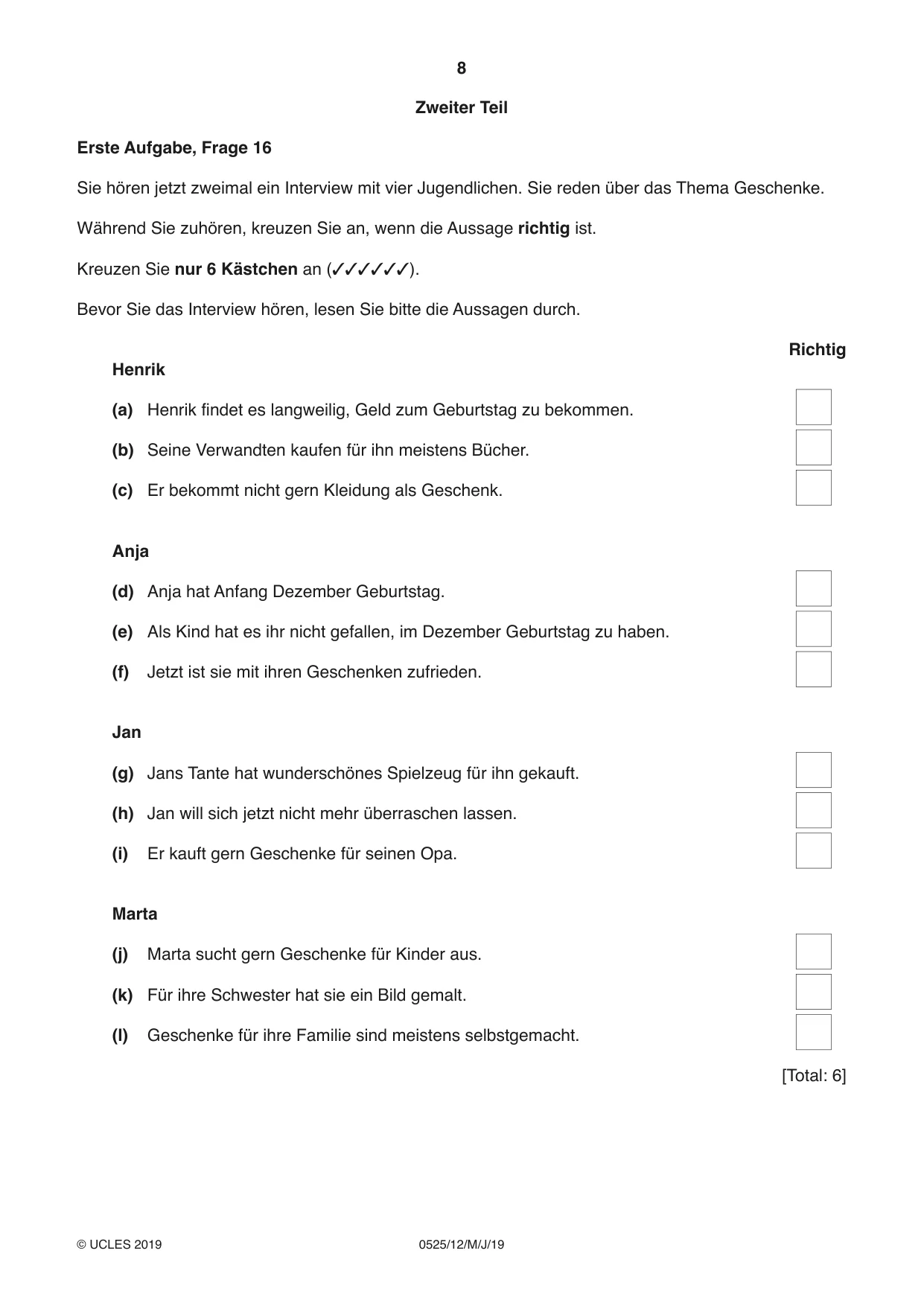 Cambridge IGCSE German - Foreign Language 0525 2019 May/June Paper 1 · Variant 2 question paper, page 8 of 16