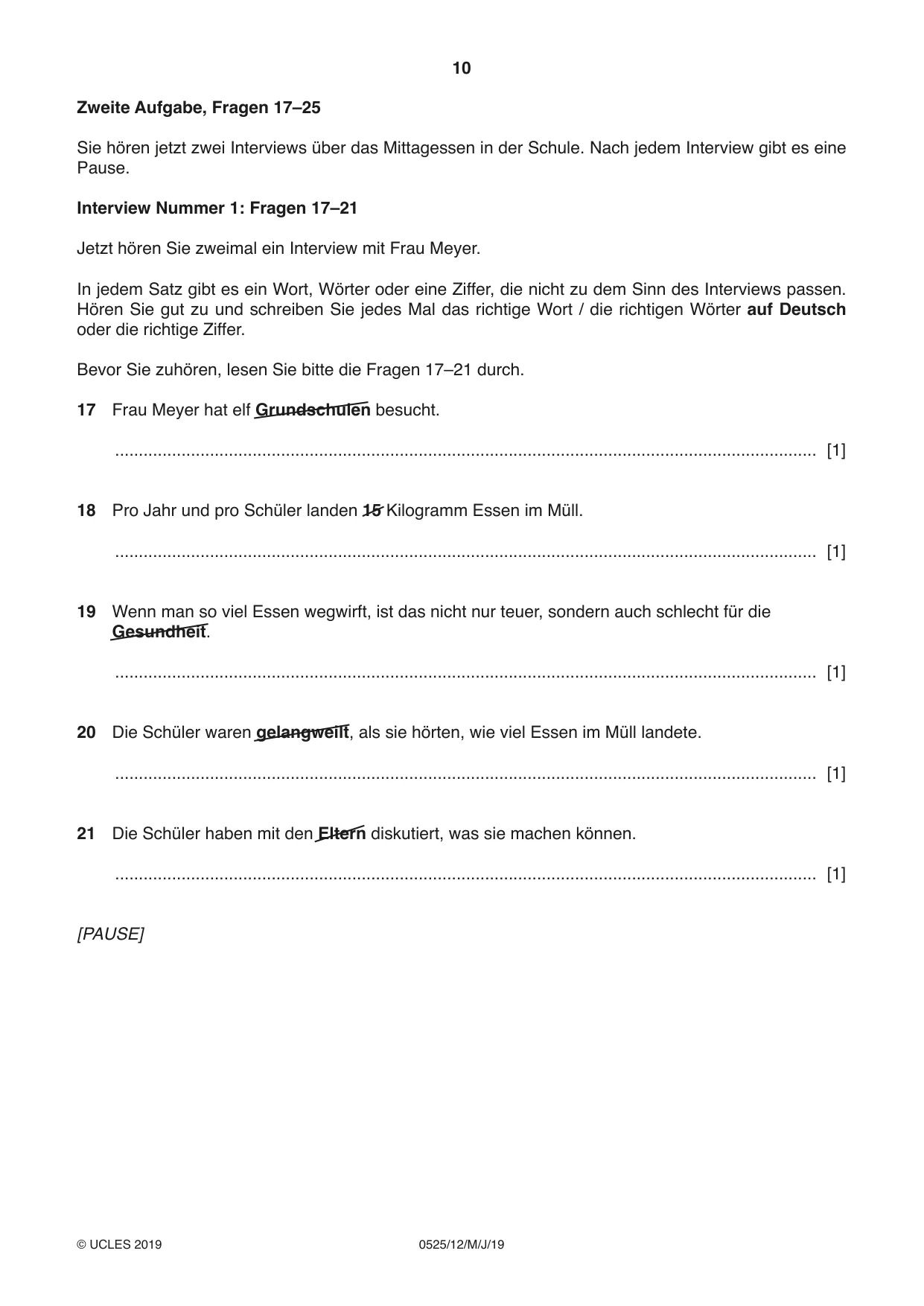 Cambridge IGCSE German - Foreign Language 0525 2019 May/June Paper 1 · Variant 2 question paper, page 10 of 16