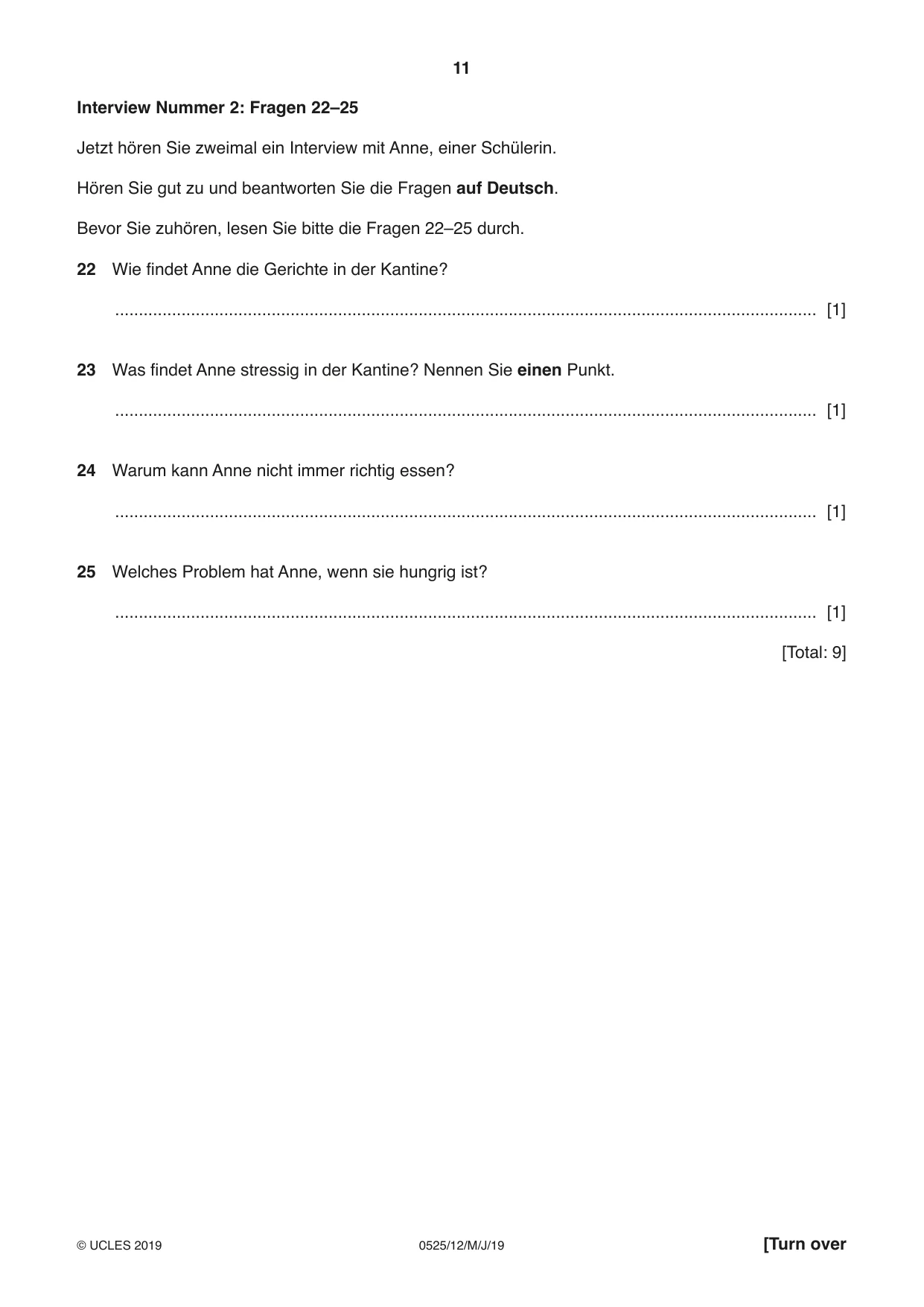Cambridge IGCSE German - Foreign Language 0525 2019 May/June Paper 1 · Variant 2 question paper, page 11 of 16