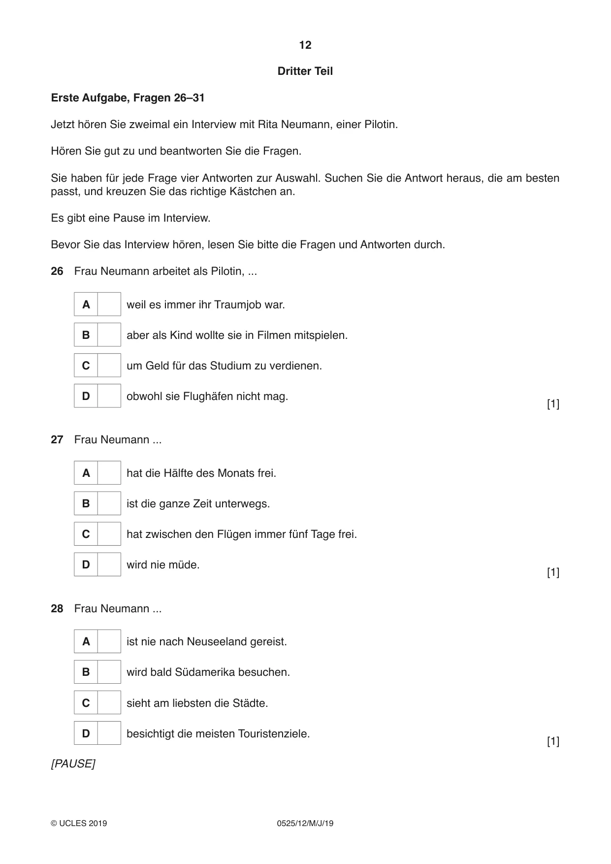 Cambridge IGCSE German - Foreign Language 0525 2019 May/June Paper 1 · Variant 2 question paper, page 12 of 16