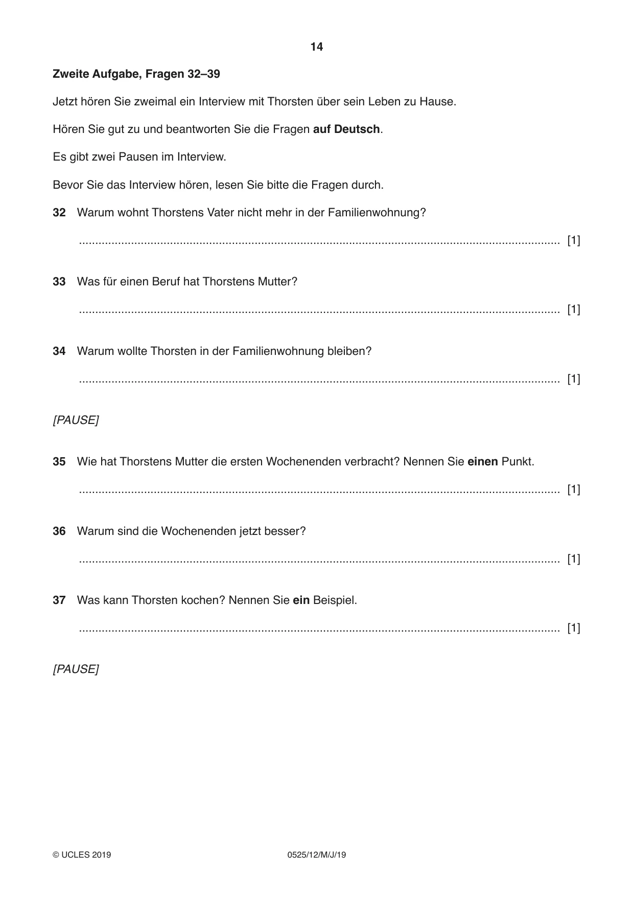 Cambridge IGCSE German - Foreign Language 0525 2019 May/June Paper 1 · Variant 2 question paper, page 14 of 16