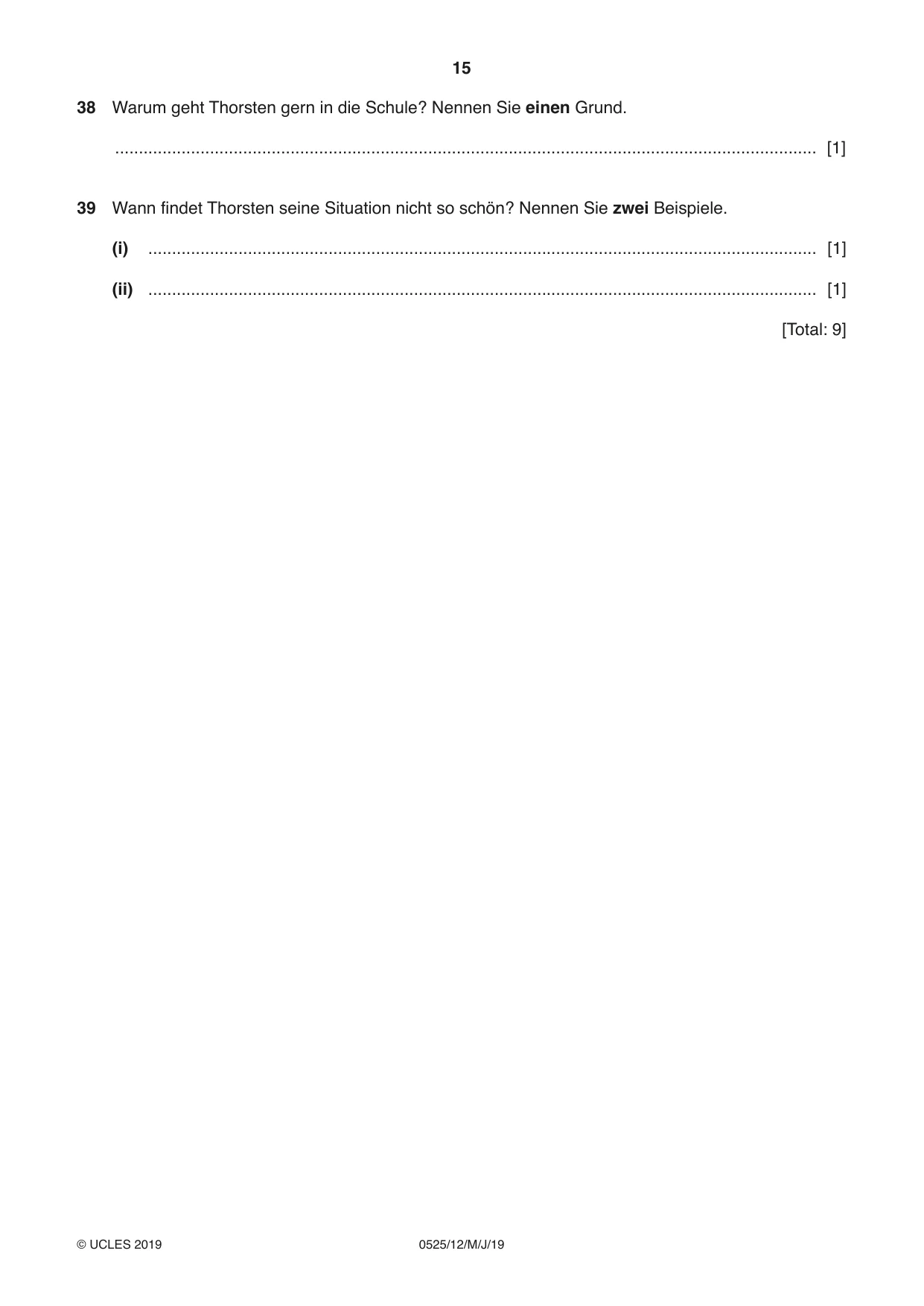 Cambridge IGCSE German - Foreign Language 0525 2019 May/June Paper 1 · Variant 2 question paper, page 15 of 16