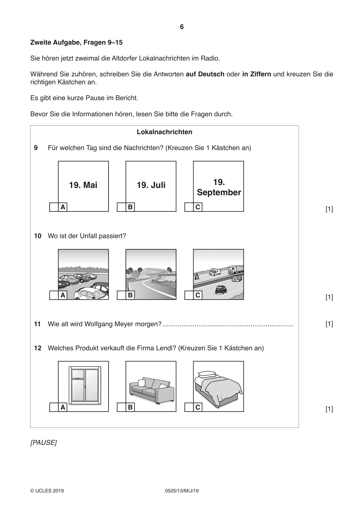 Cambridge IGCSE German - Foreign Language 0525 2019 May/June Paper 1 · Variant 3 question paper, page 6 of 16