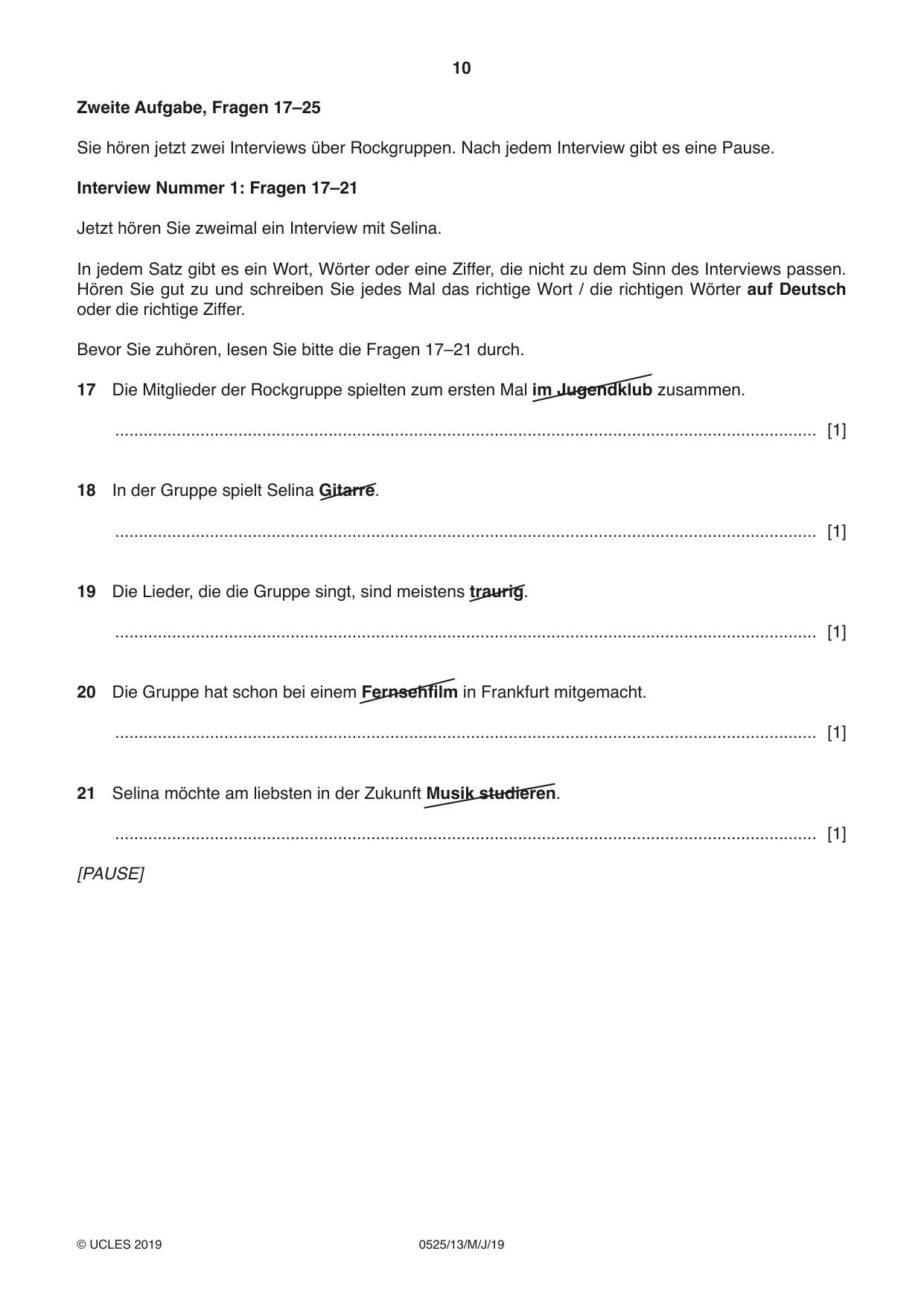 Cambridge IGCSE German - Foreign Language 0525 2019 May/June Paper 1 · Variant 3 question paper, page 10 of 16