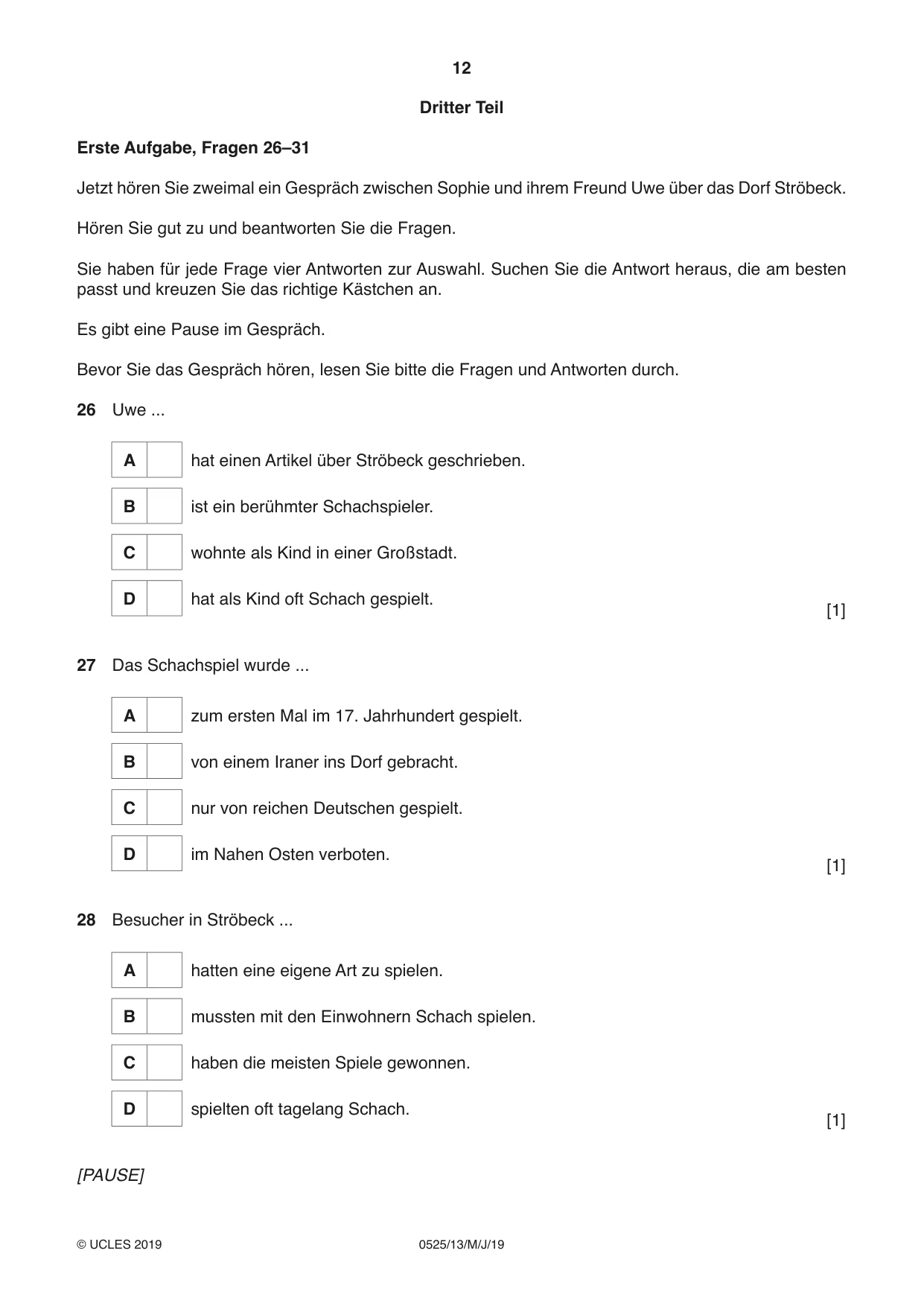 Cambridge IGCSE German - Foreign Language 0525 2019 May/June Paper 1 · Variant 3 question paper, page 12 of 16