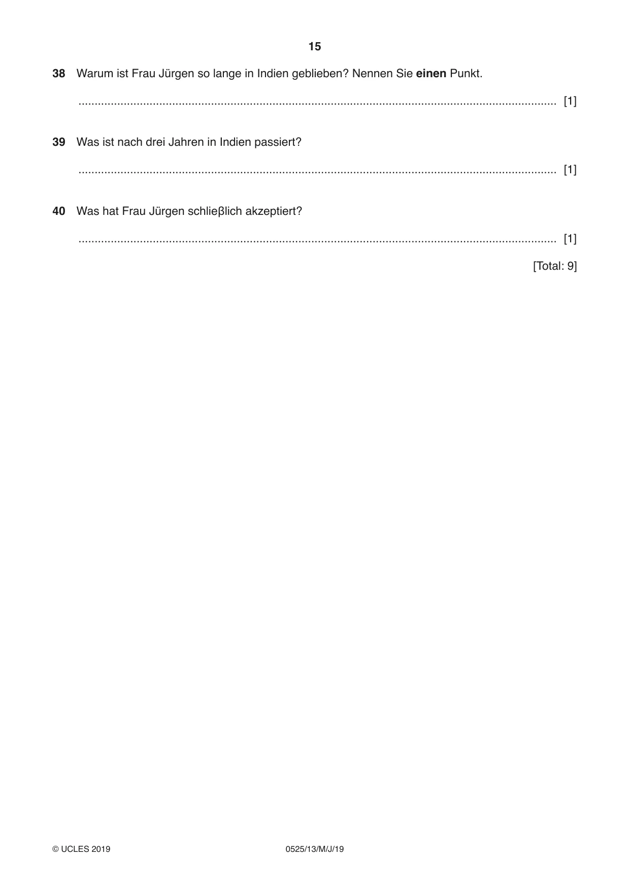 Cambridge IGCSE German - Foreign Language 0525 2019 May/June Paper 1 · Variant 3 question paper, page 15 of 16
