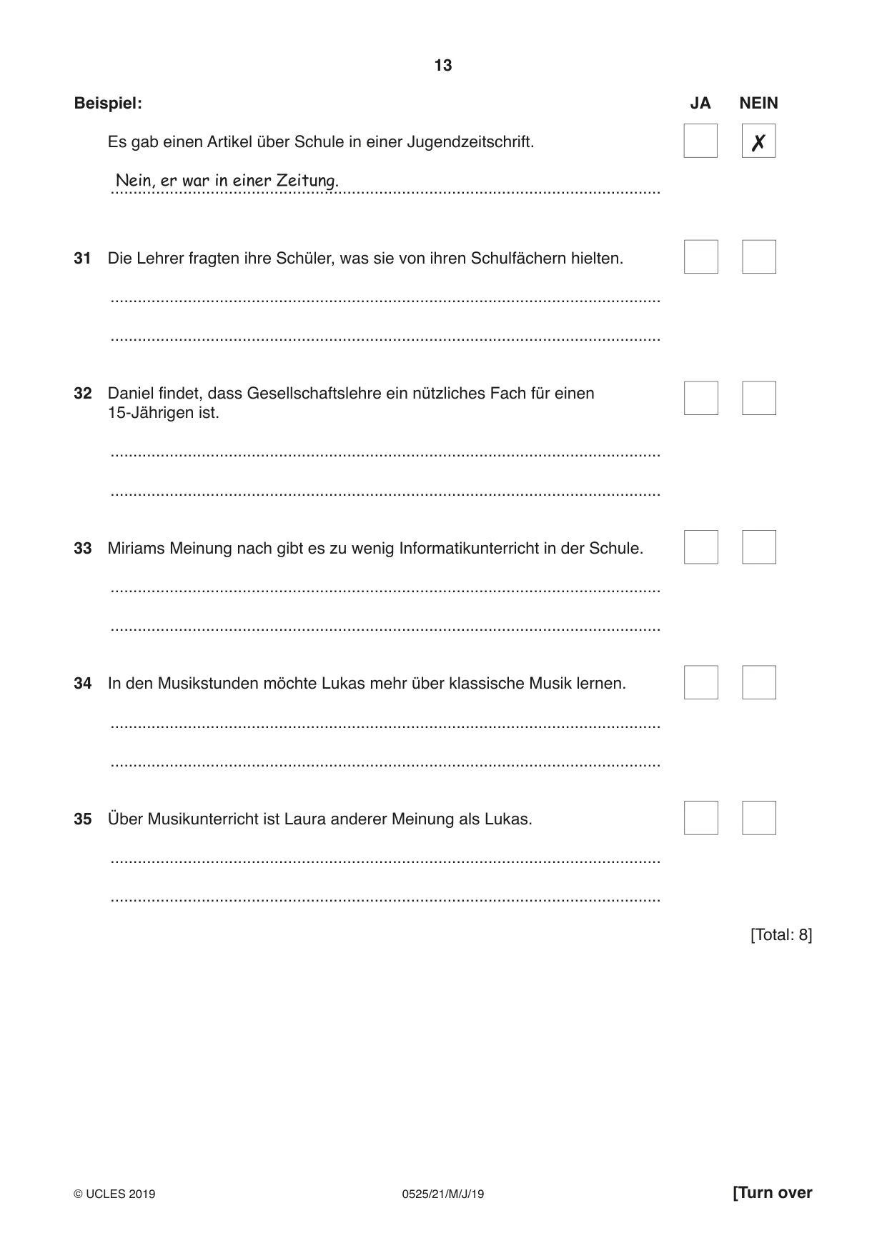 Cambridge IGCSE German - Foreign Language 0525 2019 May/June Paper 2 · Variant 1 question paper, page 13 of 16