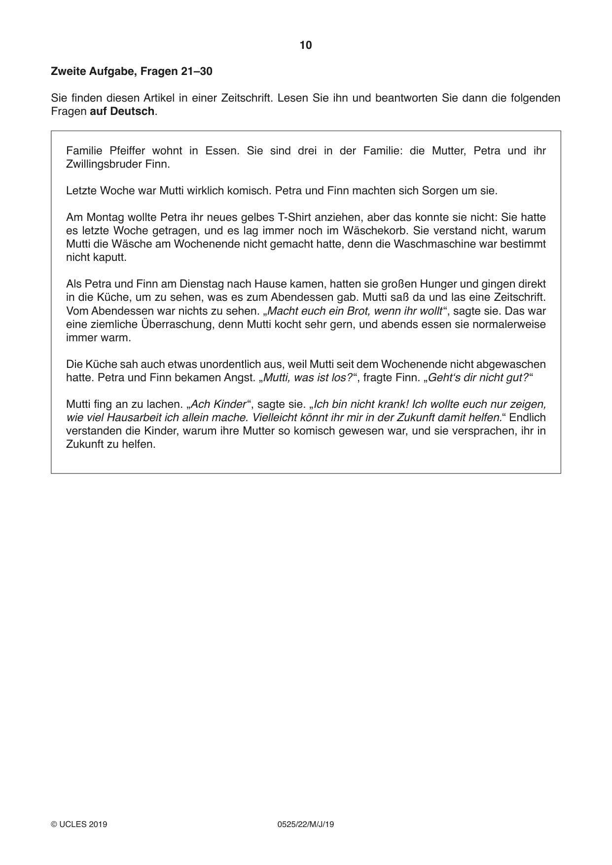 Cambridge IGCSE German - Foreign Language 0525 2019 May/June Paper 2 · Variant 2 question paper, page 10 of 16