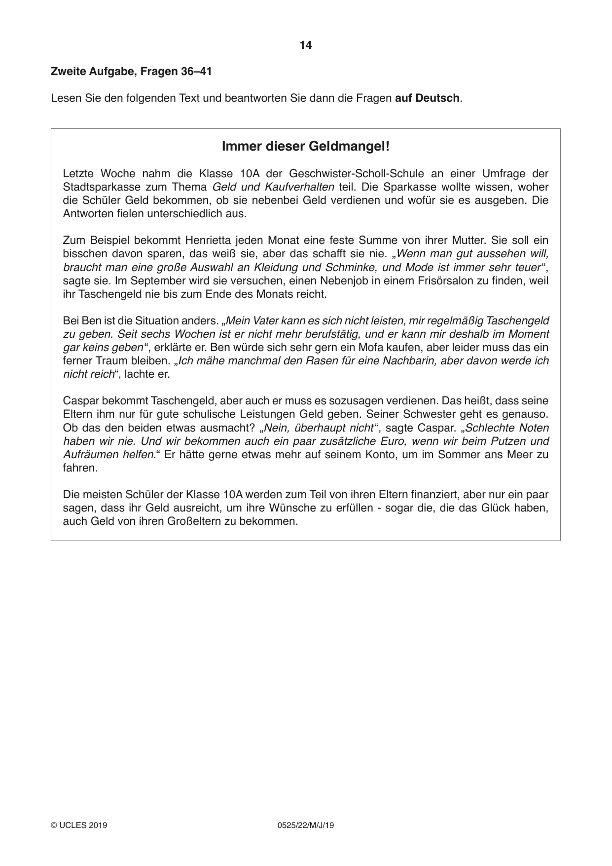 Cambridge IGCSE German - Foreign Language 0525 2019 May/June Paper 2 · Variant 2 question paper, page 14 of 16
