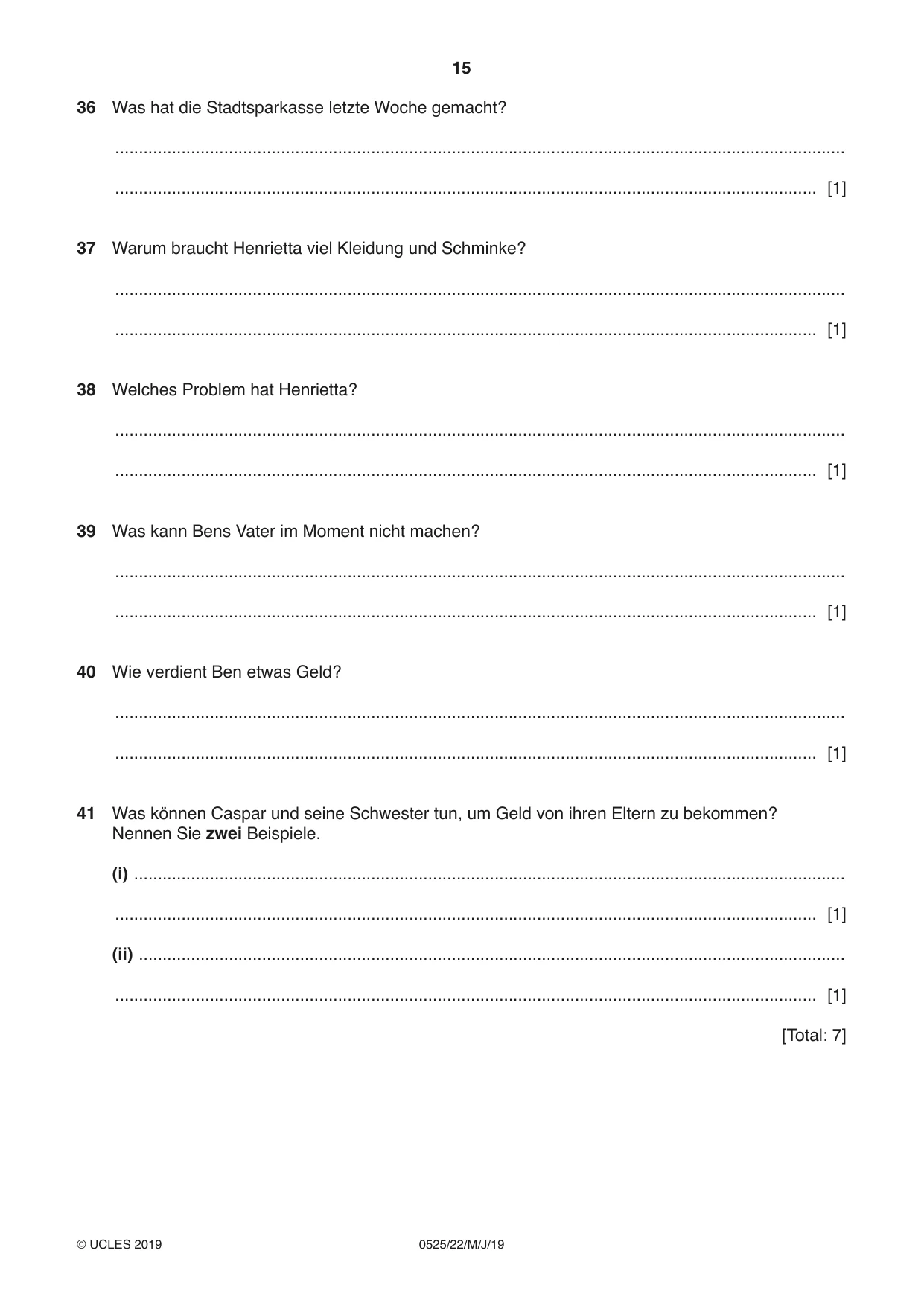 Cambridge IGCSE German - Foreign Language 0525 2019 May/June Paper 2 · Variant 2 question paper, page 15 of 16